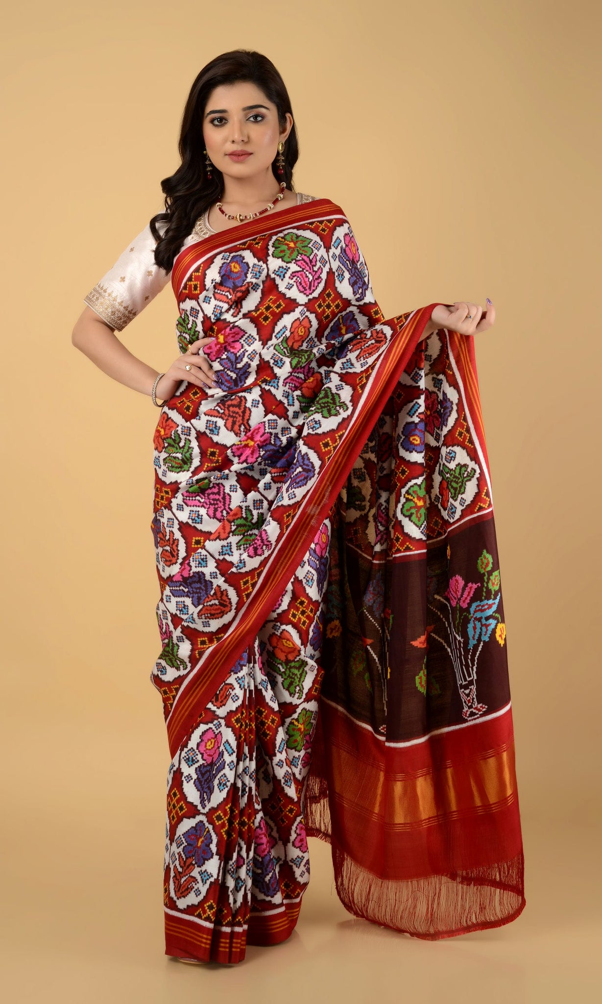 Double Ikat Patola Saree Flower Motifs