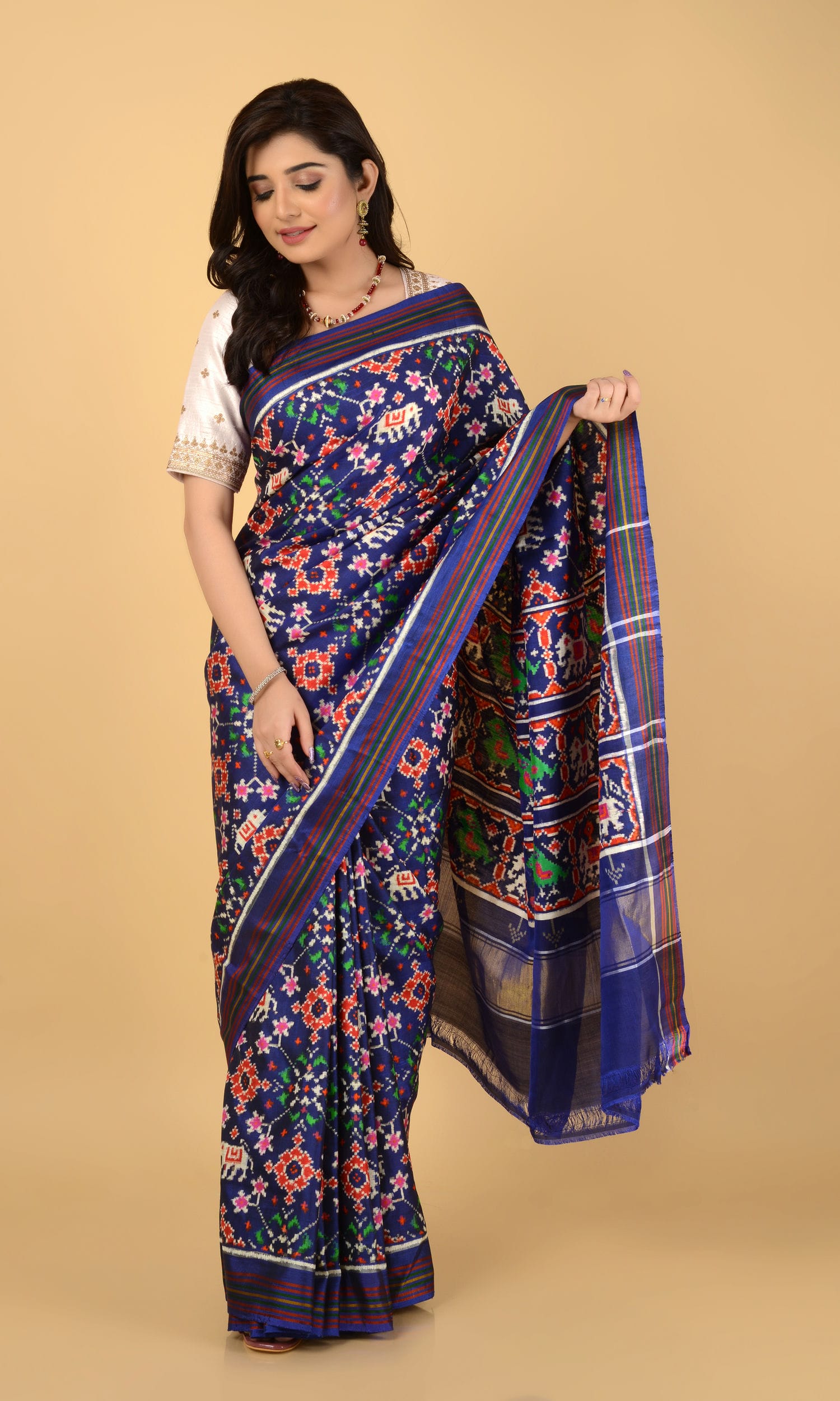 Double Ikat Patola Saree Nau Ratan Elephant