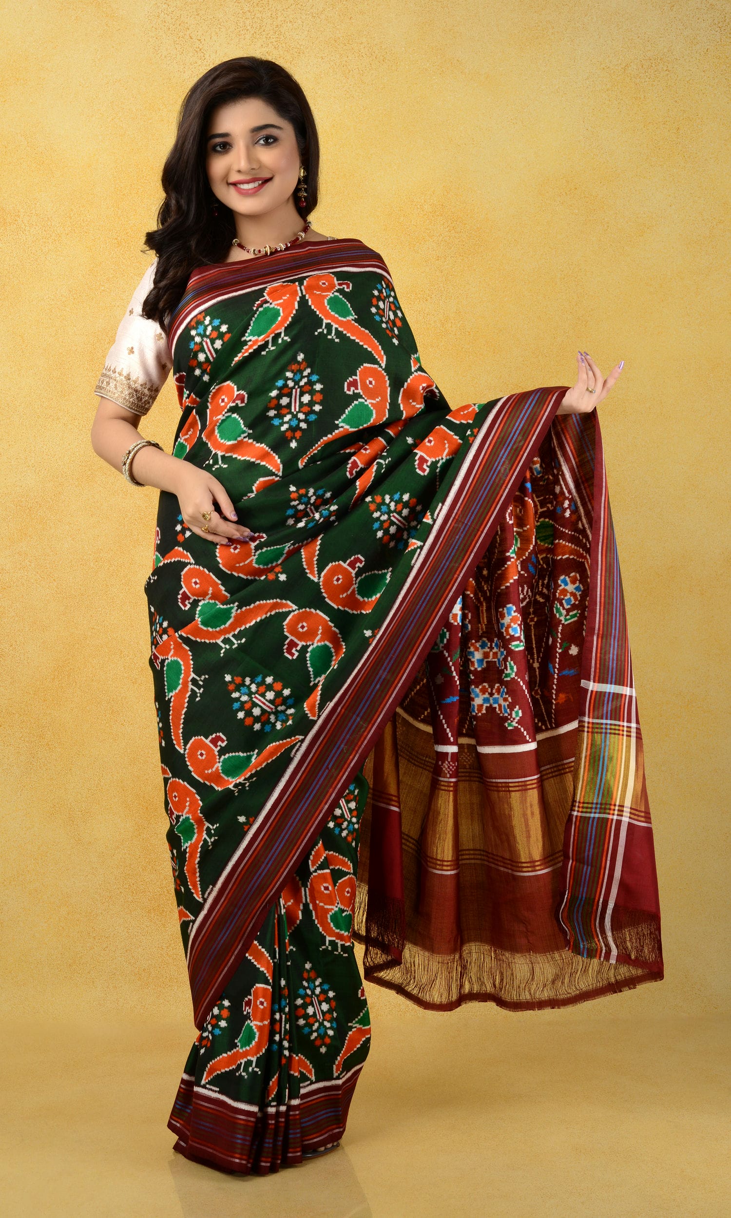 Double Ikat Patola Saree Parrot Motifs