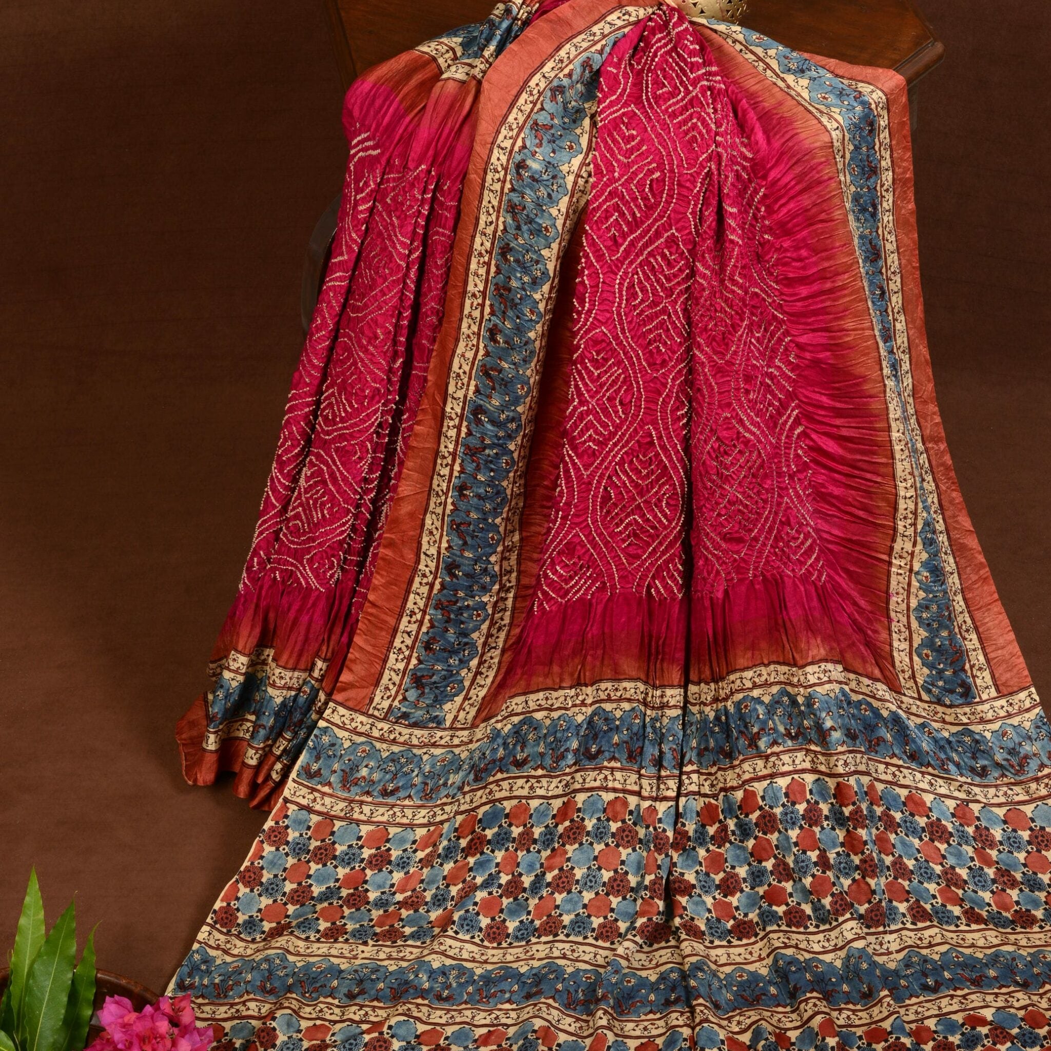 Ajrakh Bandhani Saree