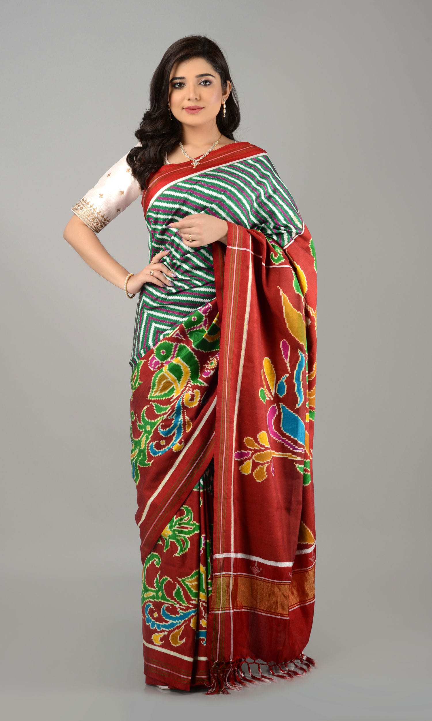 Double Ikat Patola Saree Parrot Scut Laheriya