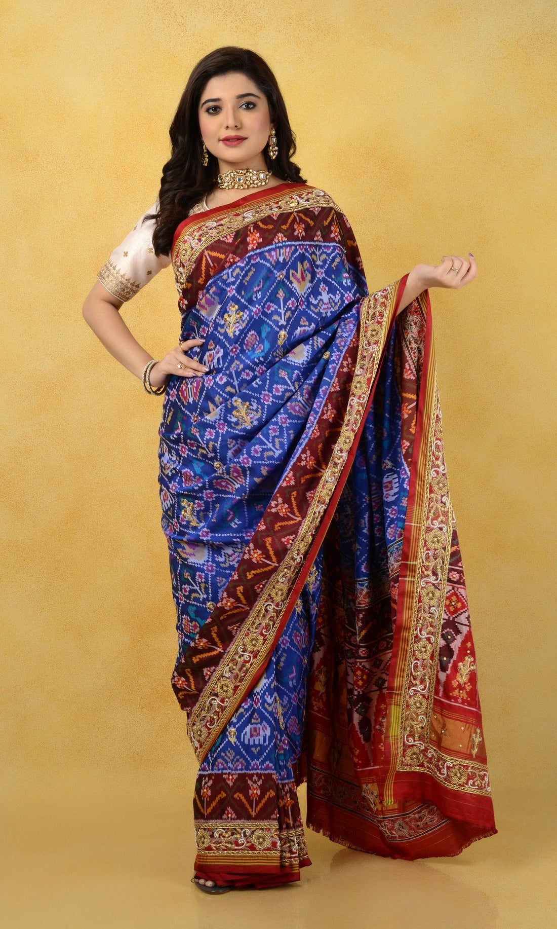Single Ikat Patola Saree Zardoshi Work Patola Motifs