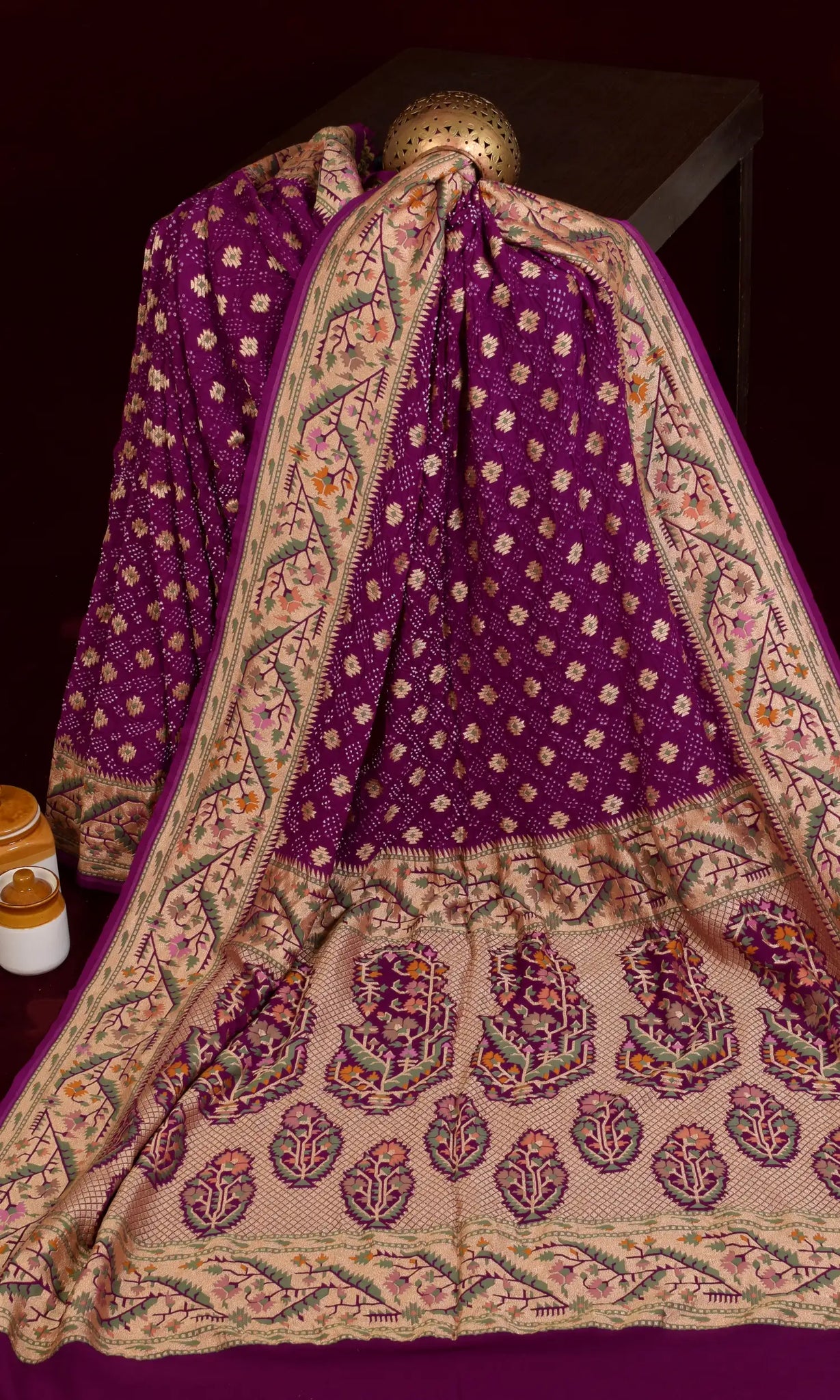Banarasi Weave Parsi Jaal Bandhani Saree