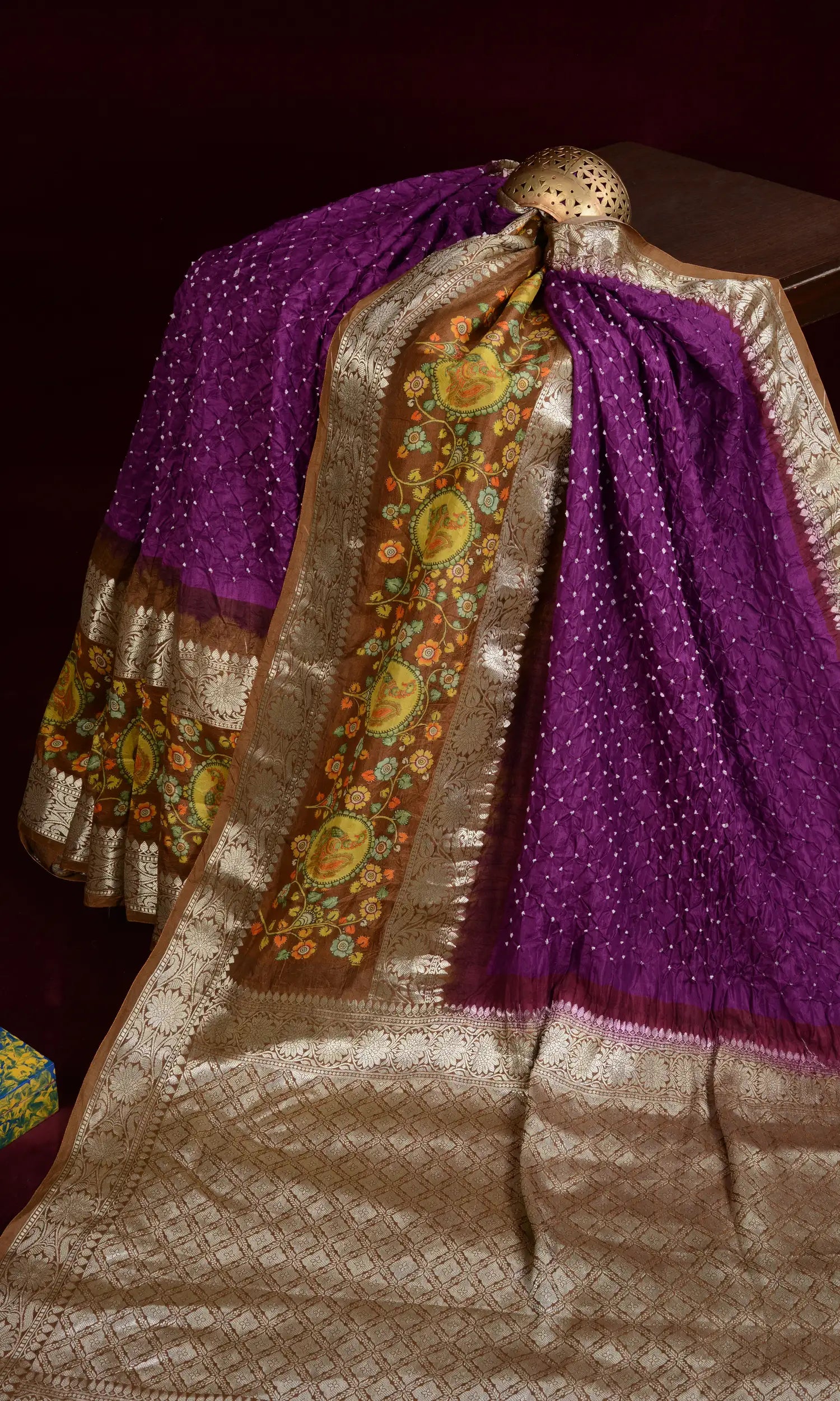 Kanjiwaram With Pichwai Print Bandhani Saree