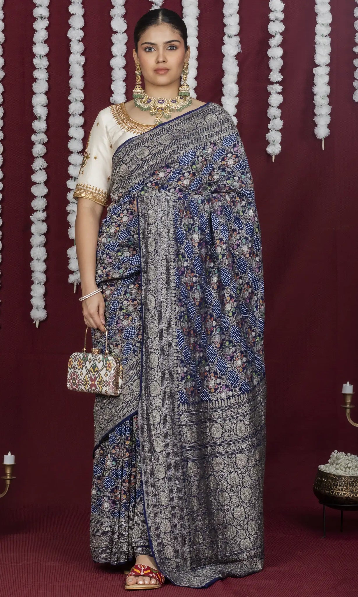 Kadva weave with Bandhani Saree