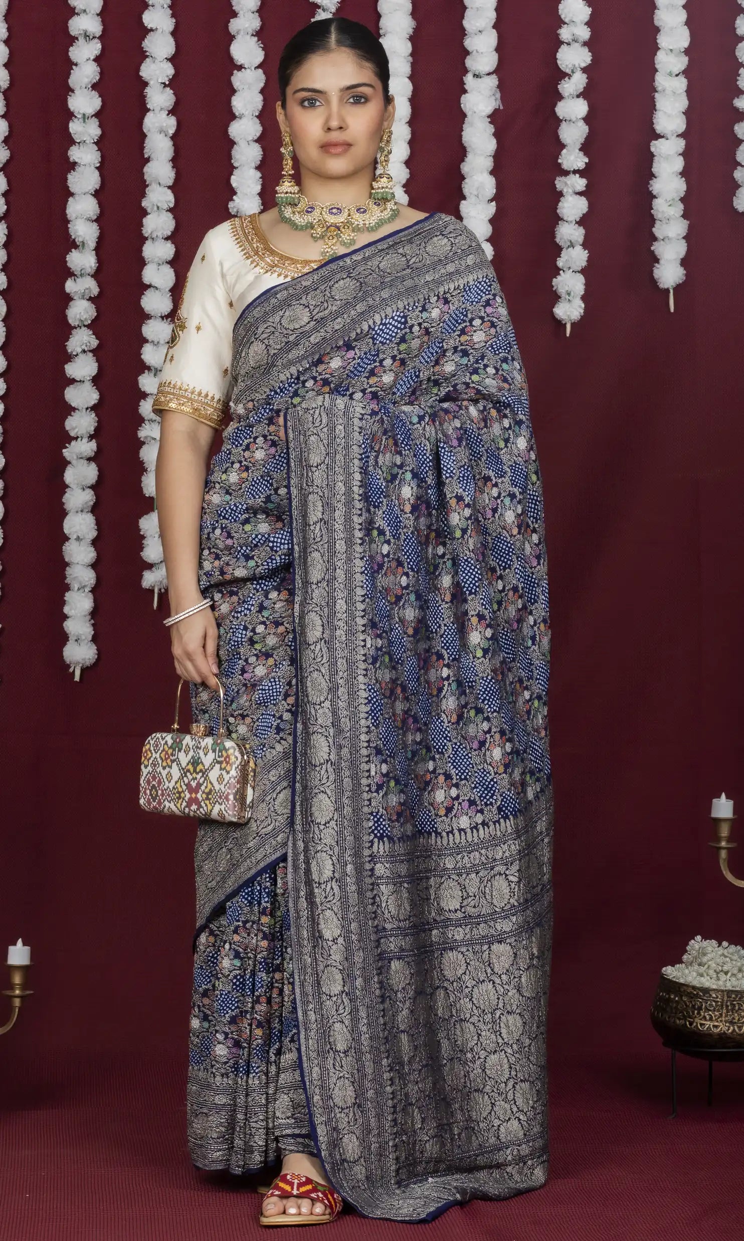 Kadva weave with Bandhani Saree