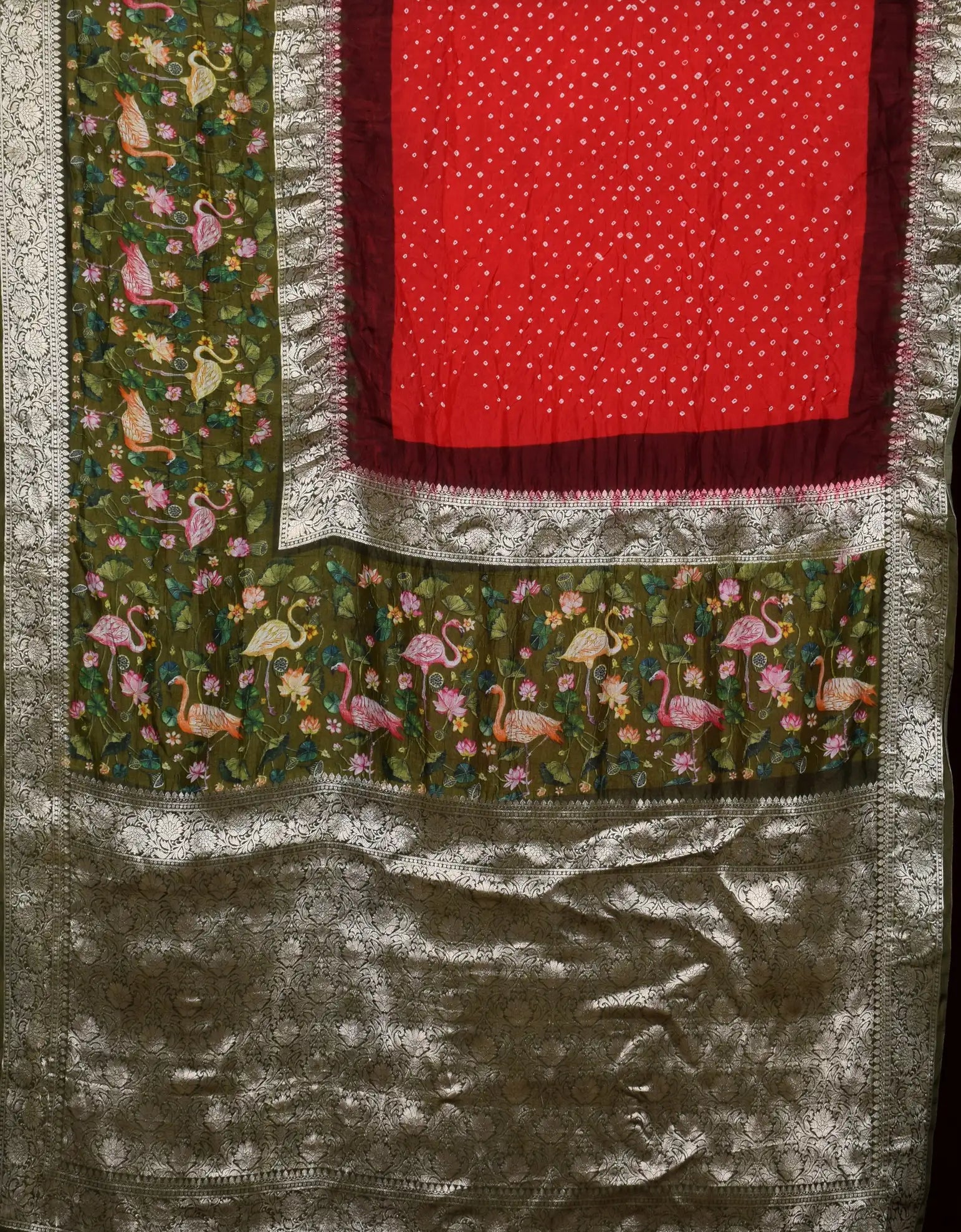 Kanjiwaram With Pichwai Print Bandhani Saree