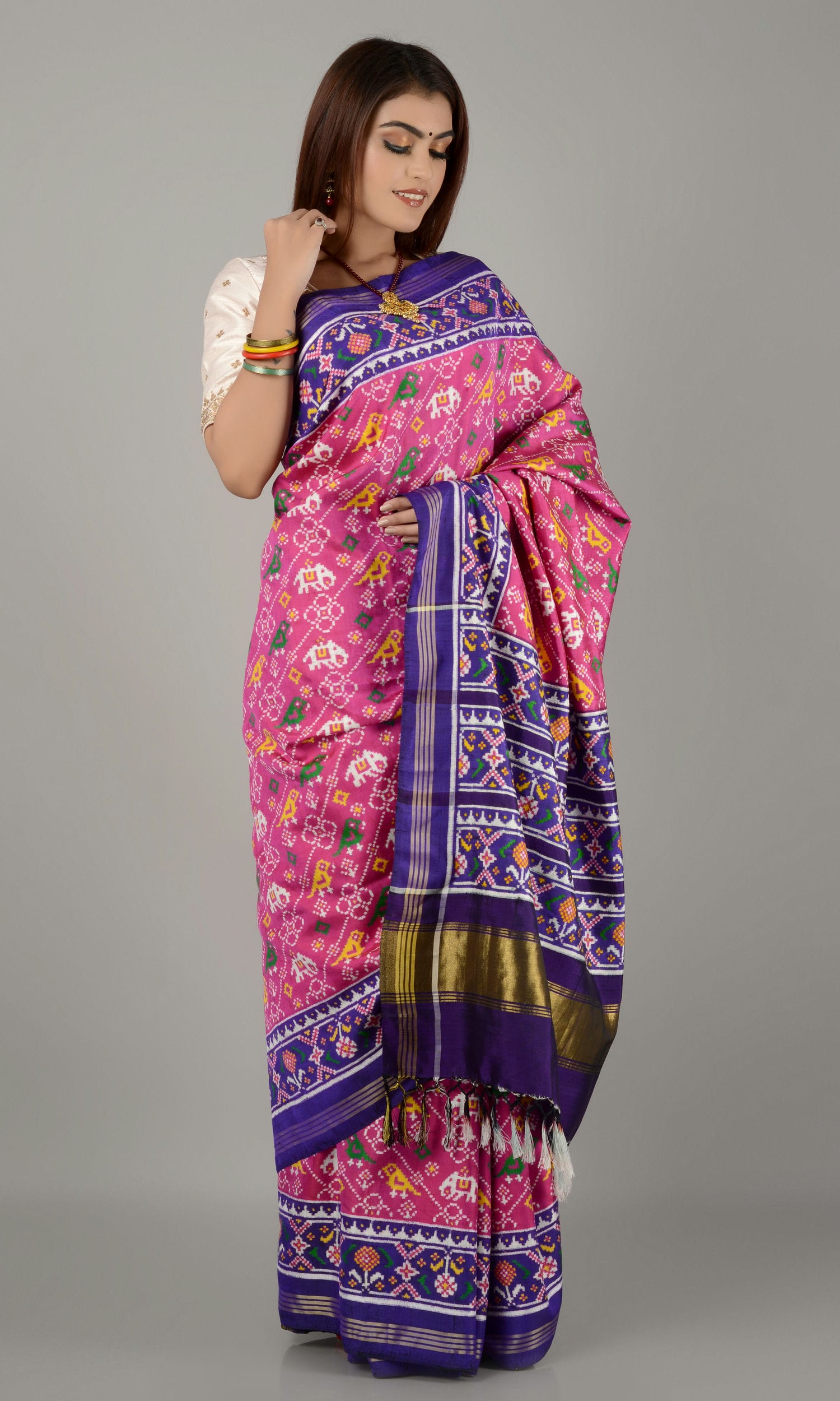 Double Ikat Patola Saree Elephant Parrot Laheriya