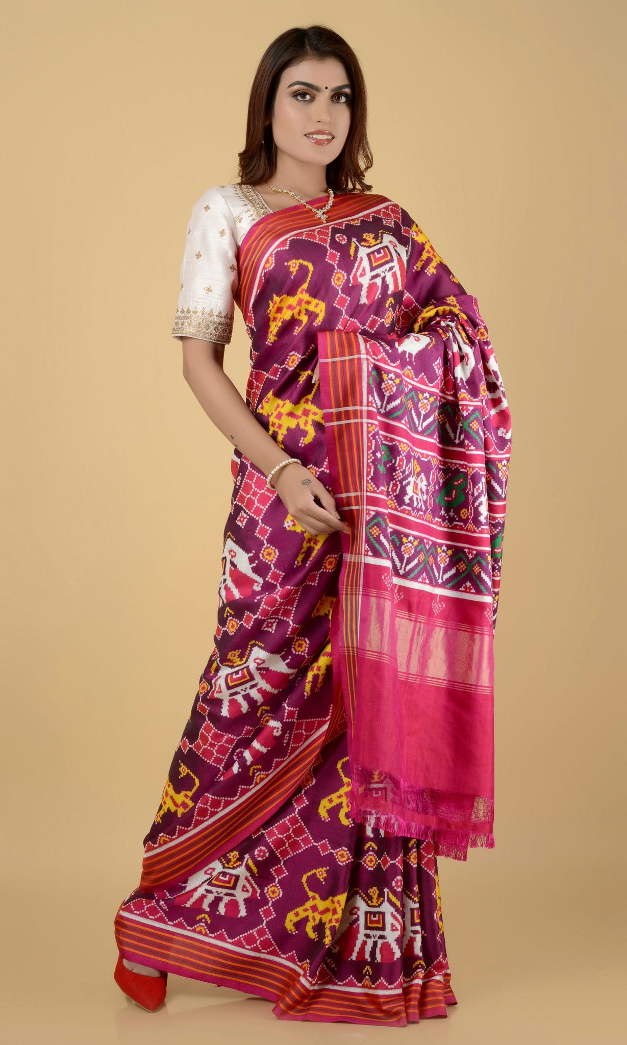 Double Ikat Patola Saree Elephant Tiger