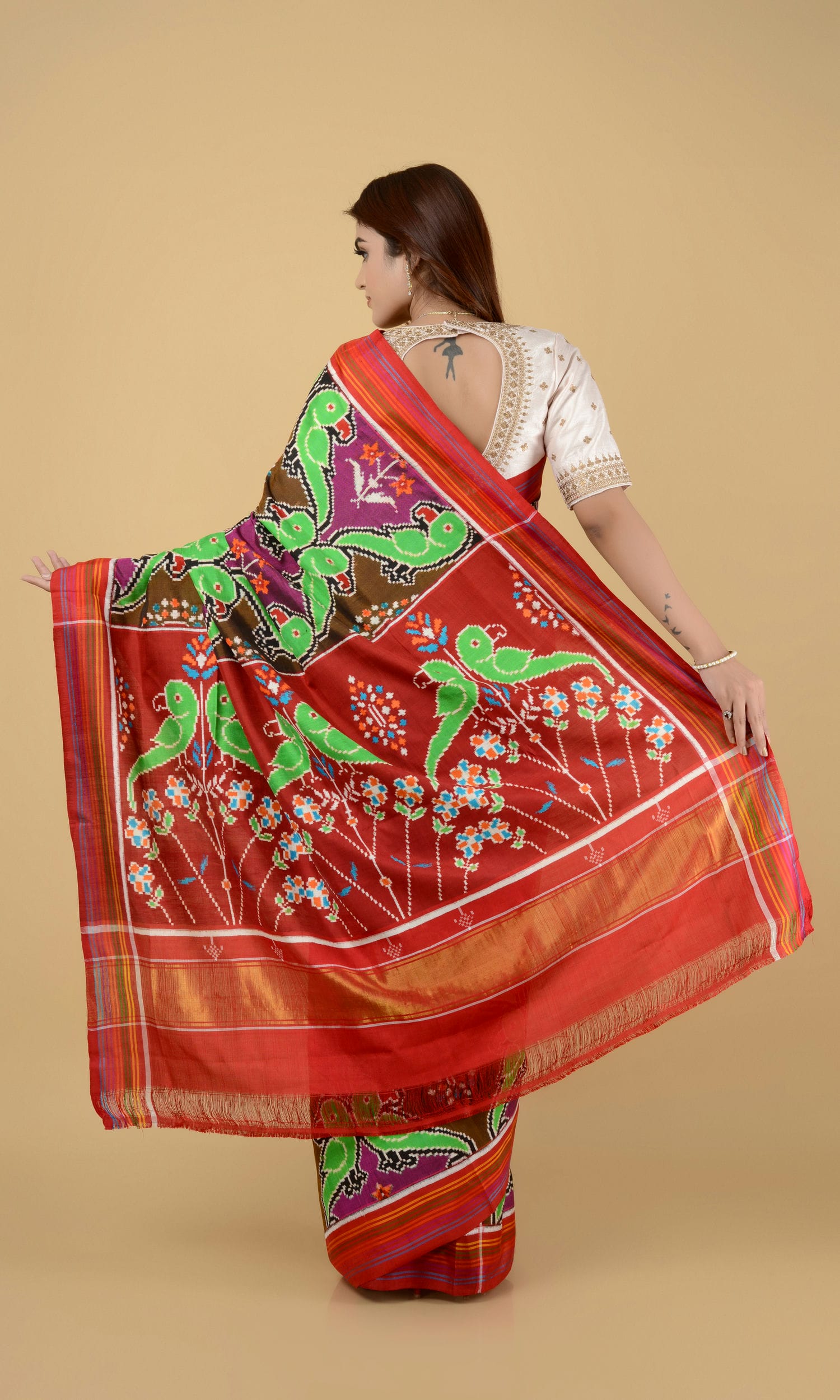 Double Ikat Patola Saree Parrot