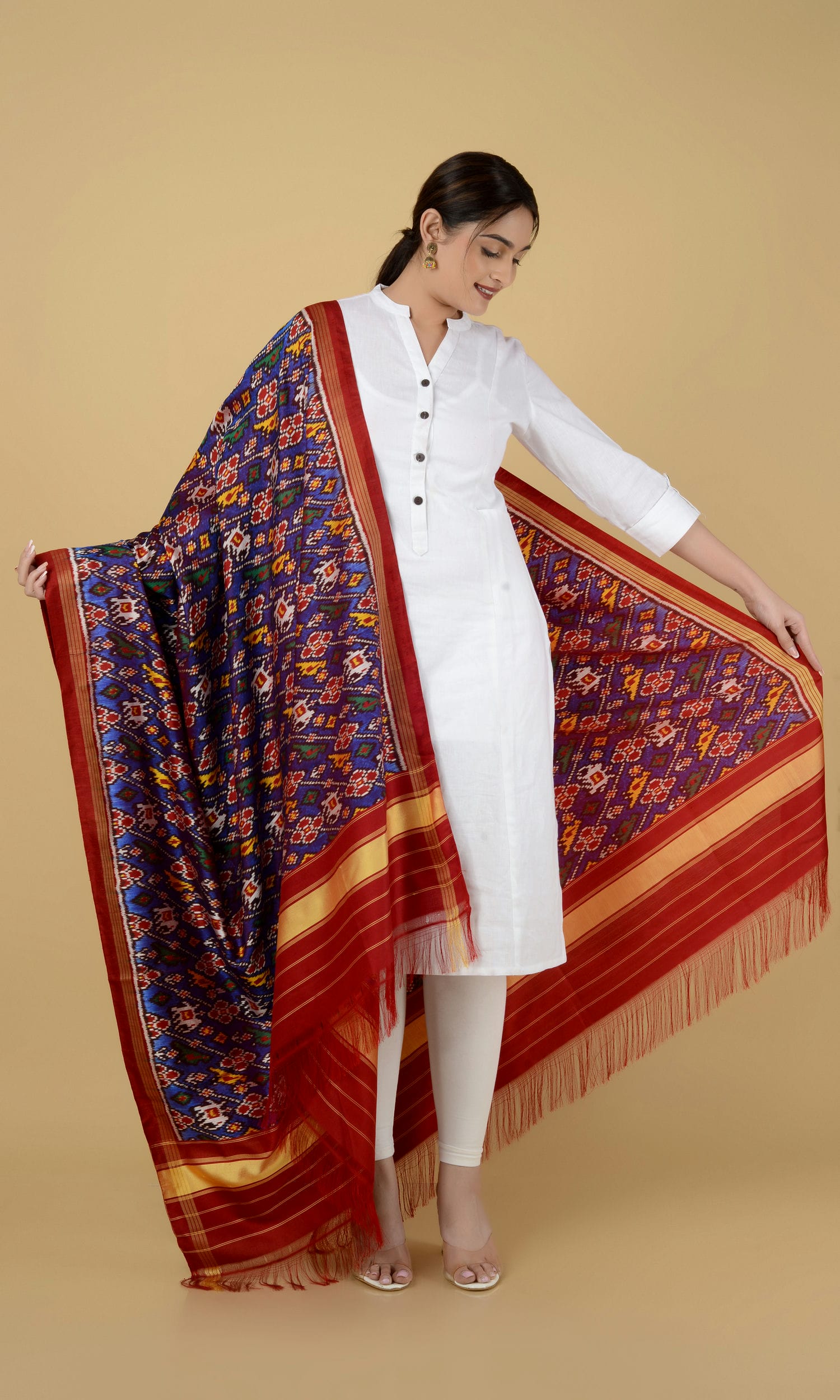 Twill Weave Patola Dupatta Elephant Parrot Laheriya
