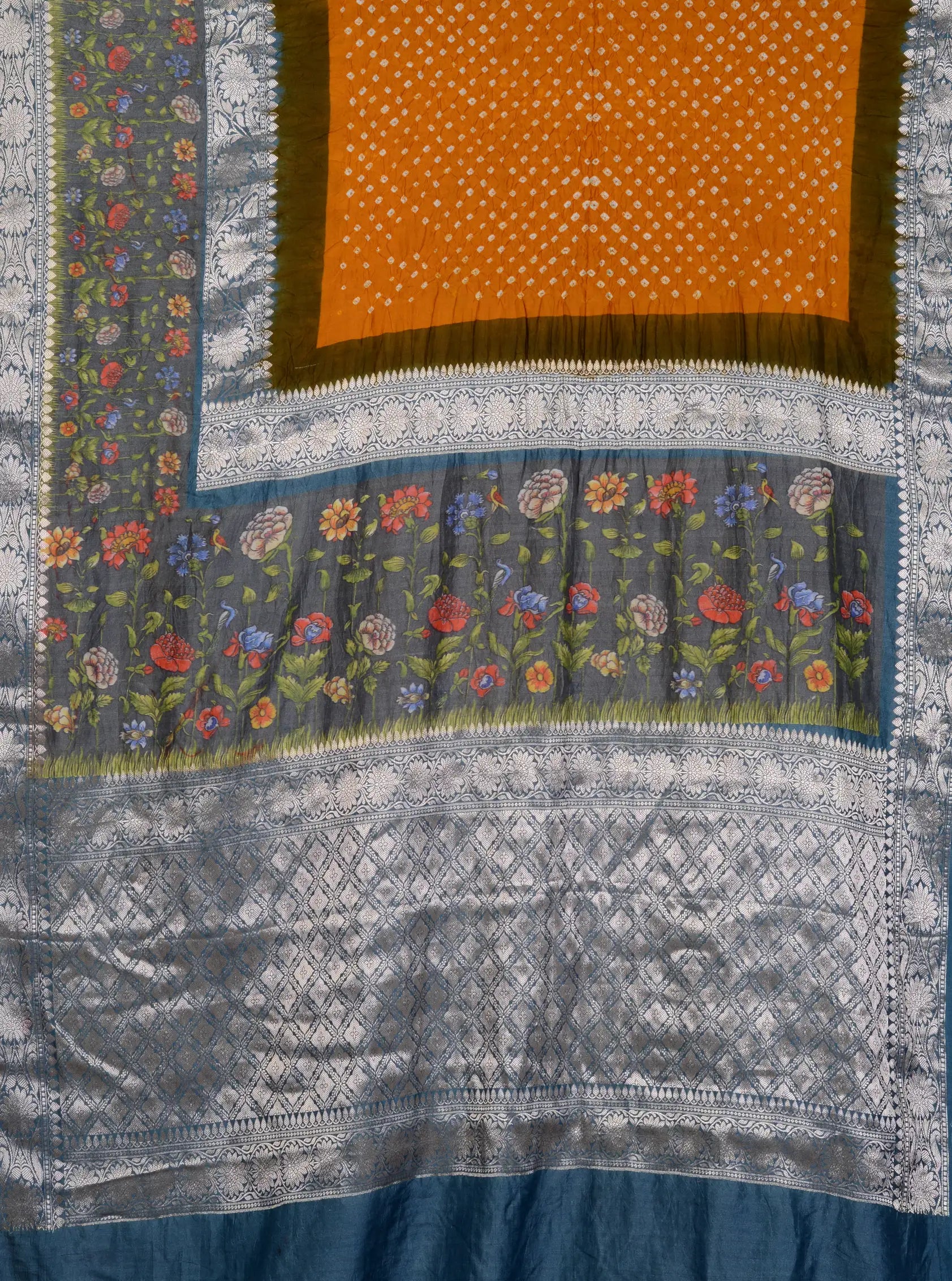 Kanjiwaram With Pichwai Print Bandhani Saree