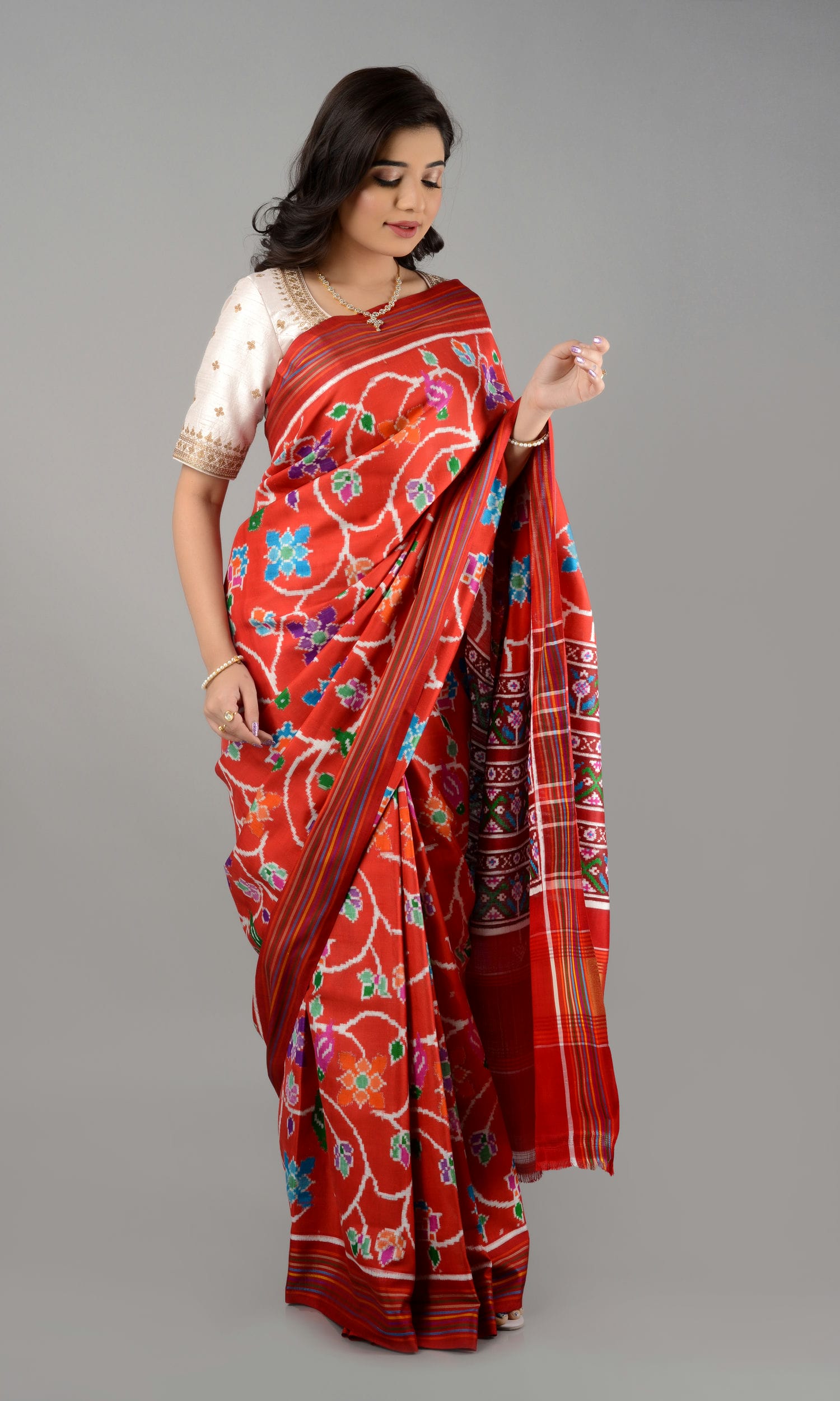 Double Ikat Patola Saree Parrot Jaal