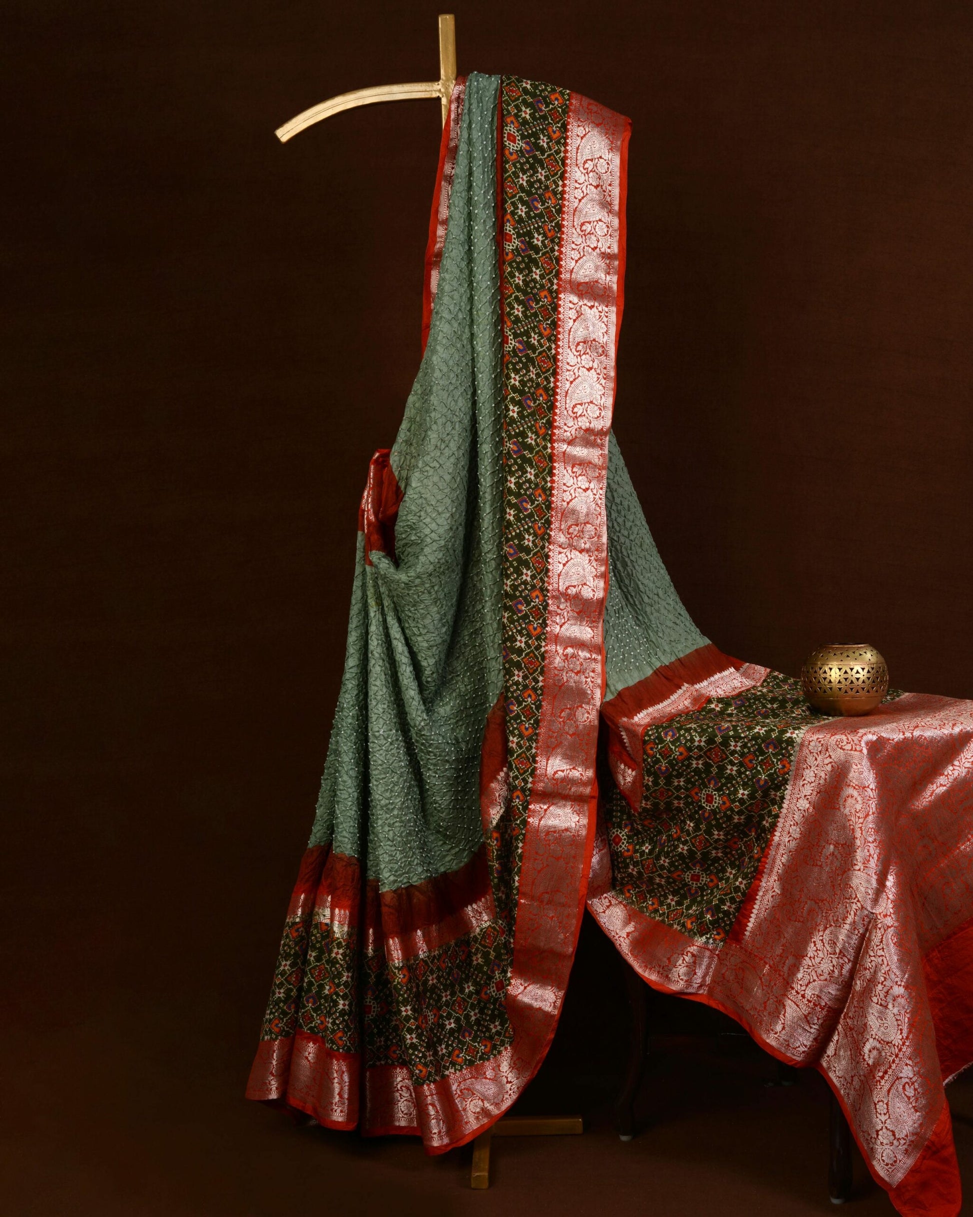 Kanjiwaram With Pichwai Print Bandhani Saree