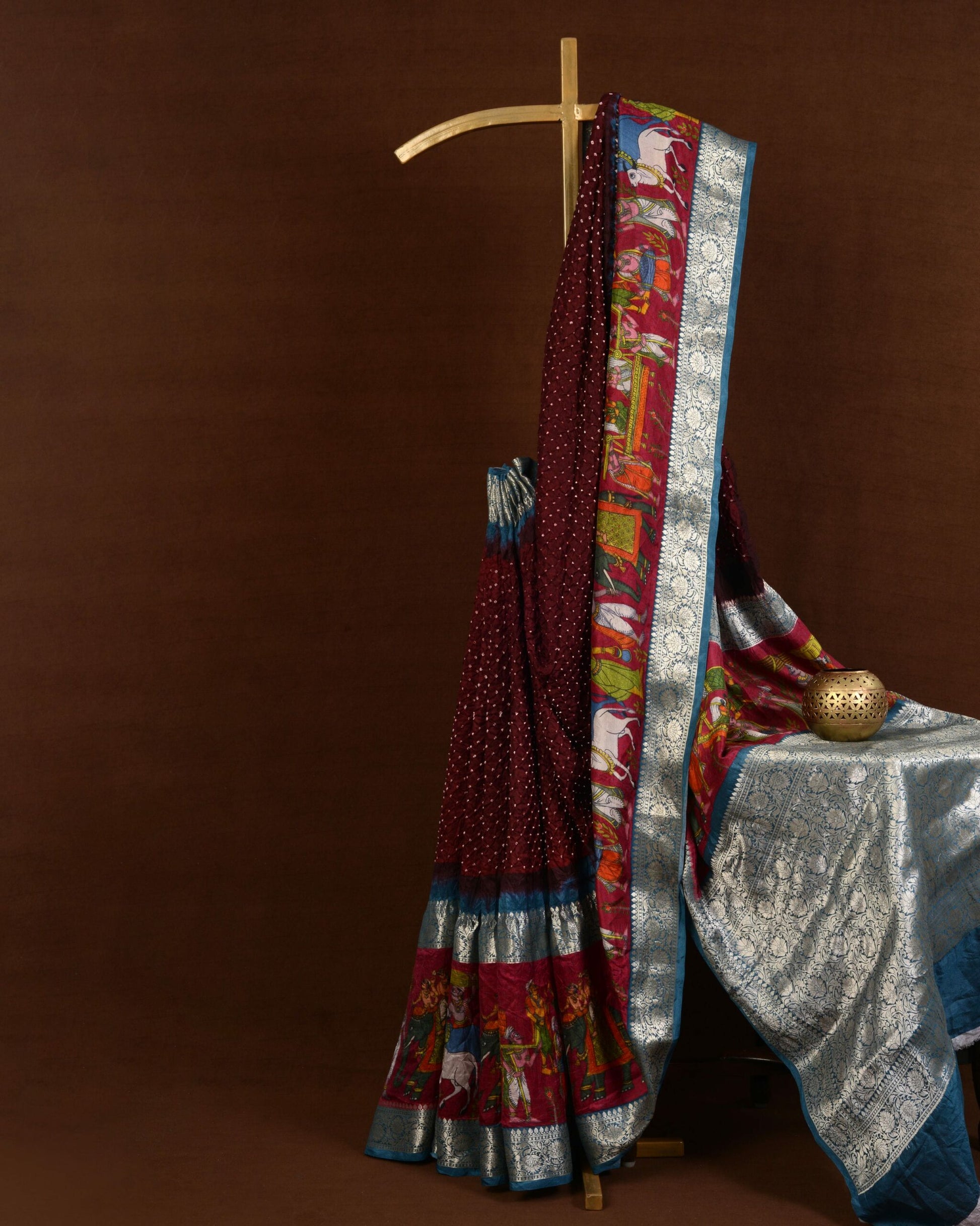 Kanjiwaram With Pichwai Print Bandhani Saree