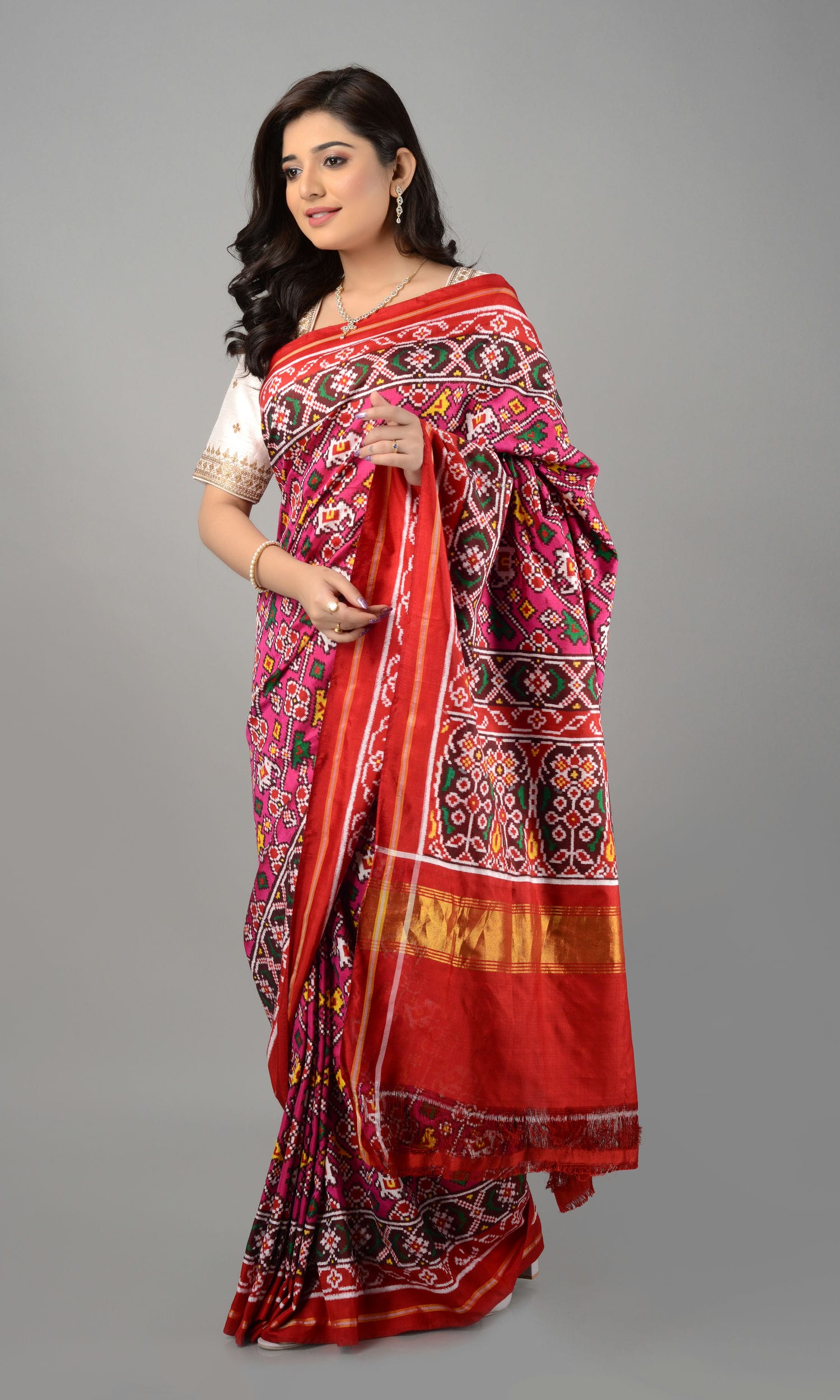 Double Ikat Patola Saree Elephant Parrot Laheriya