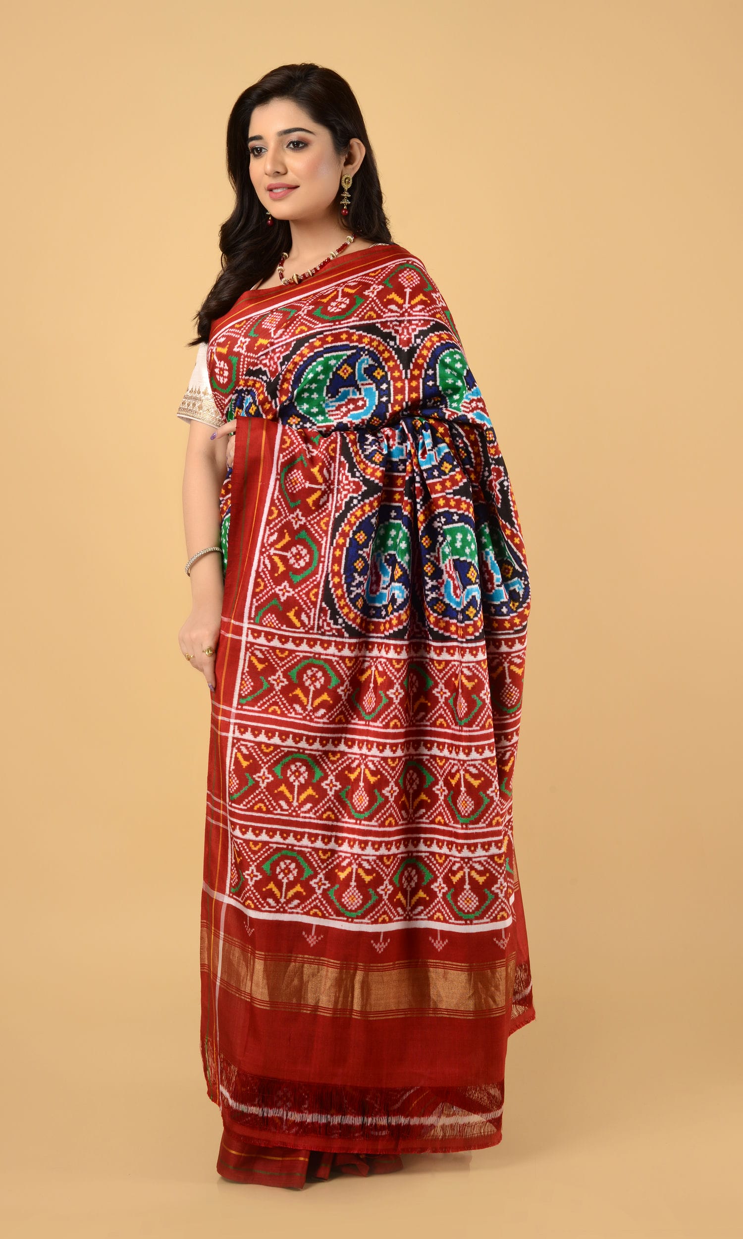 Double Ikat Patola Saree Peacock Chhabdi