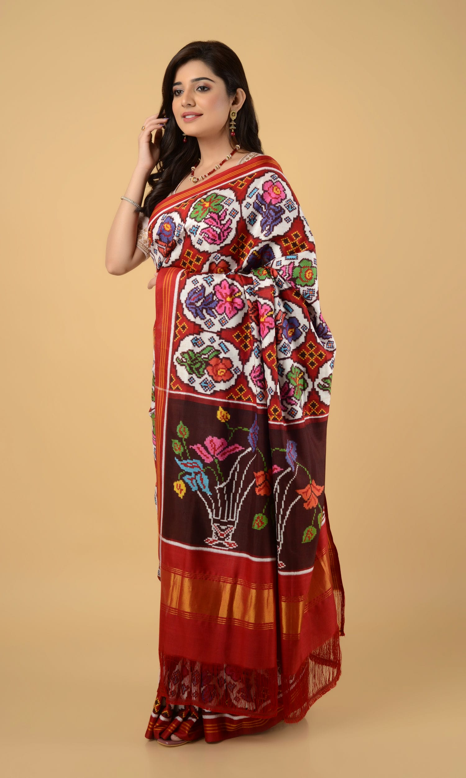 Double Ikat Patola Saree Flower Motifs