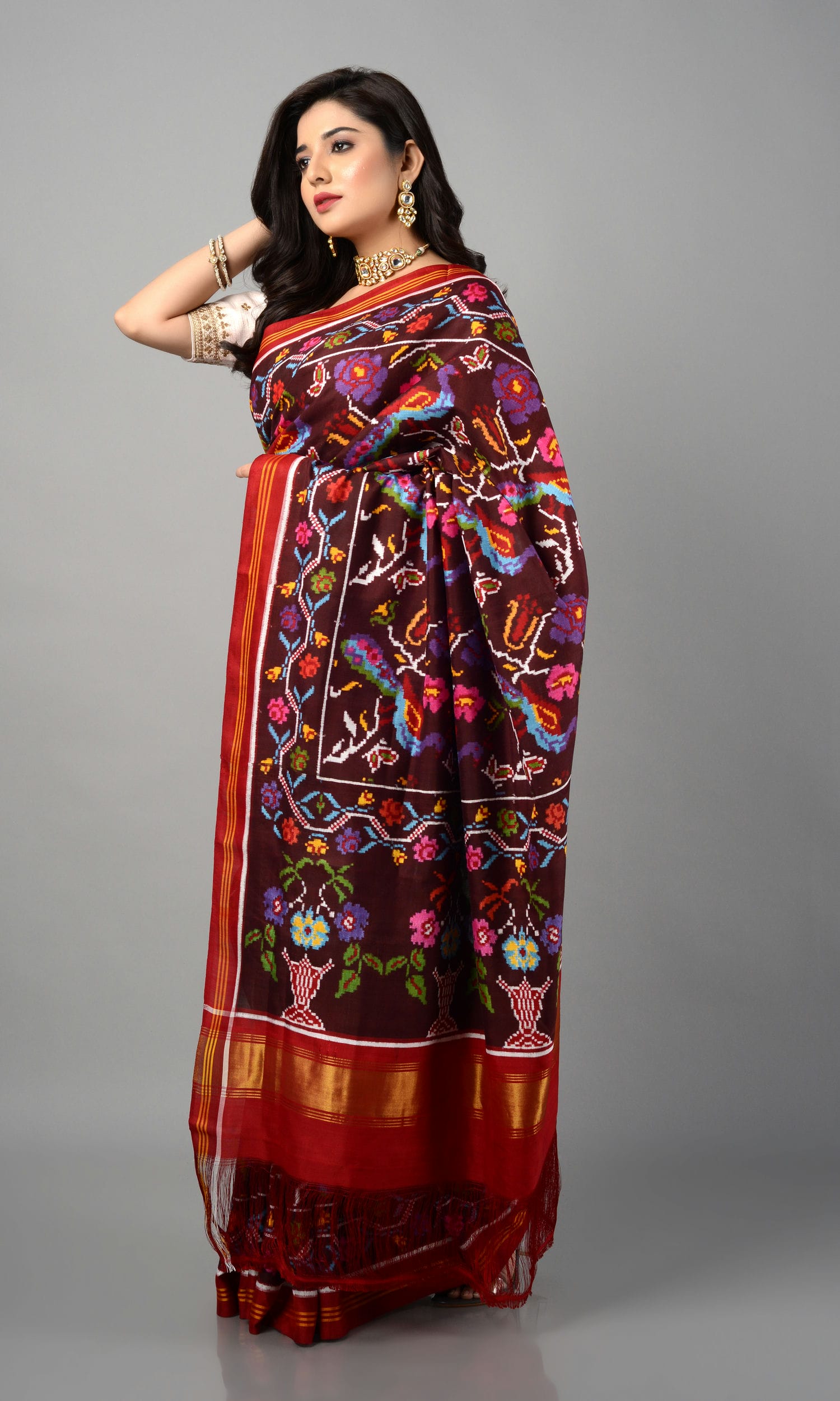 Double Ikat Patola Saree Peacock Jaal
