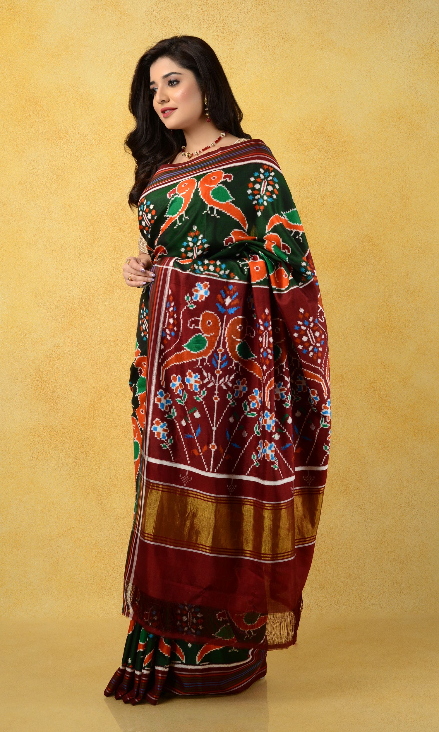 Double Ikat Patola Saree Parrot Motifs