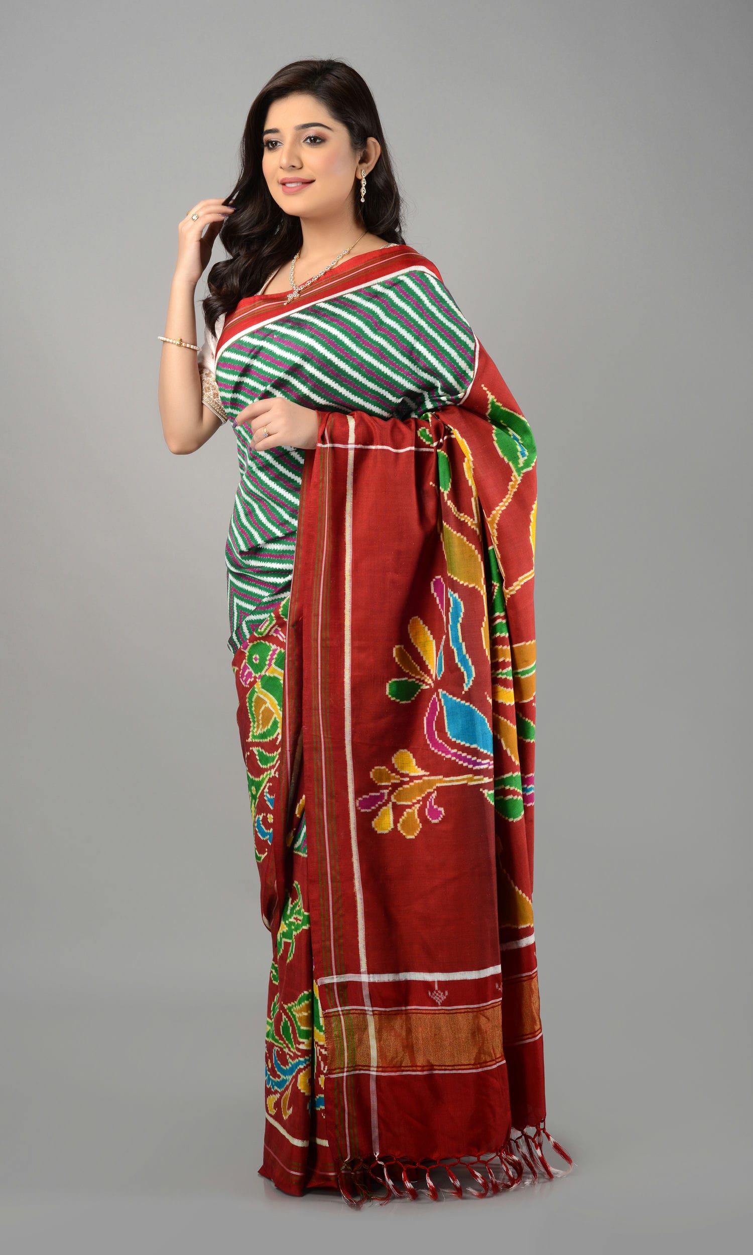 Double Ikat Patola Saree Parrot Scut Laheriya