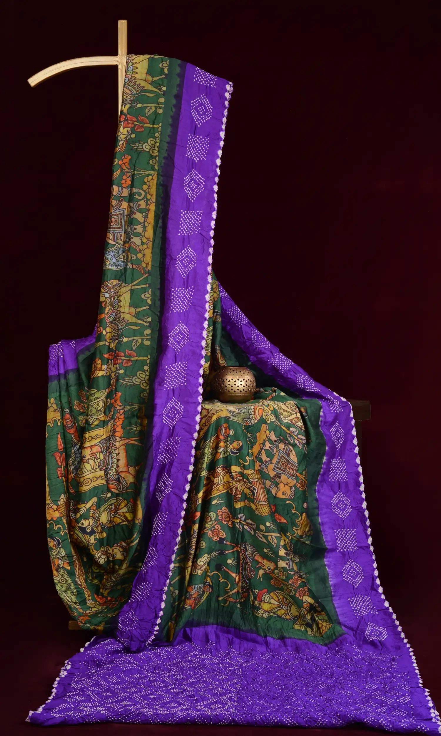 Kalamkari Print Bandhani Saree