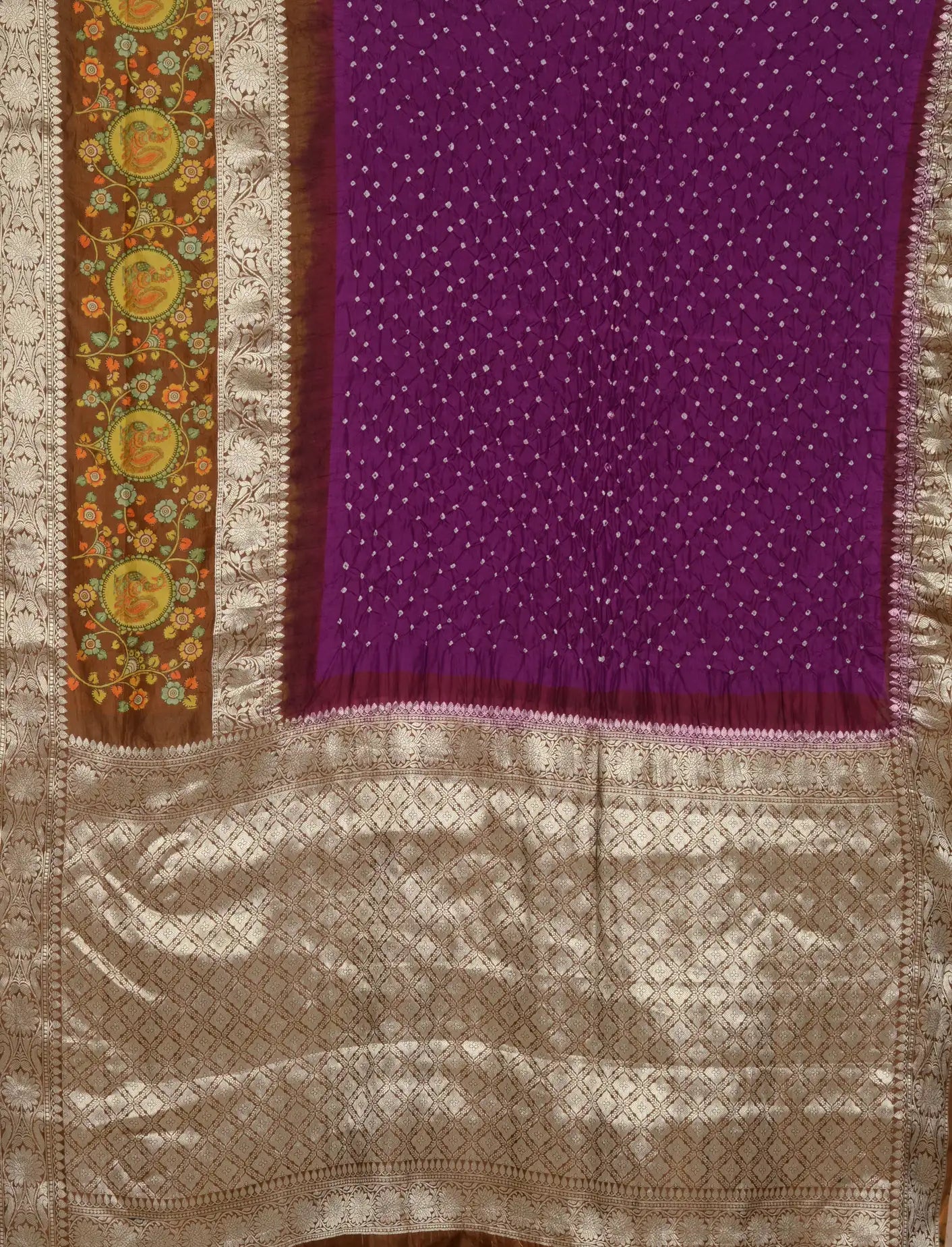 Kanjiwaram With Pichwai Print Bandhani Saree