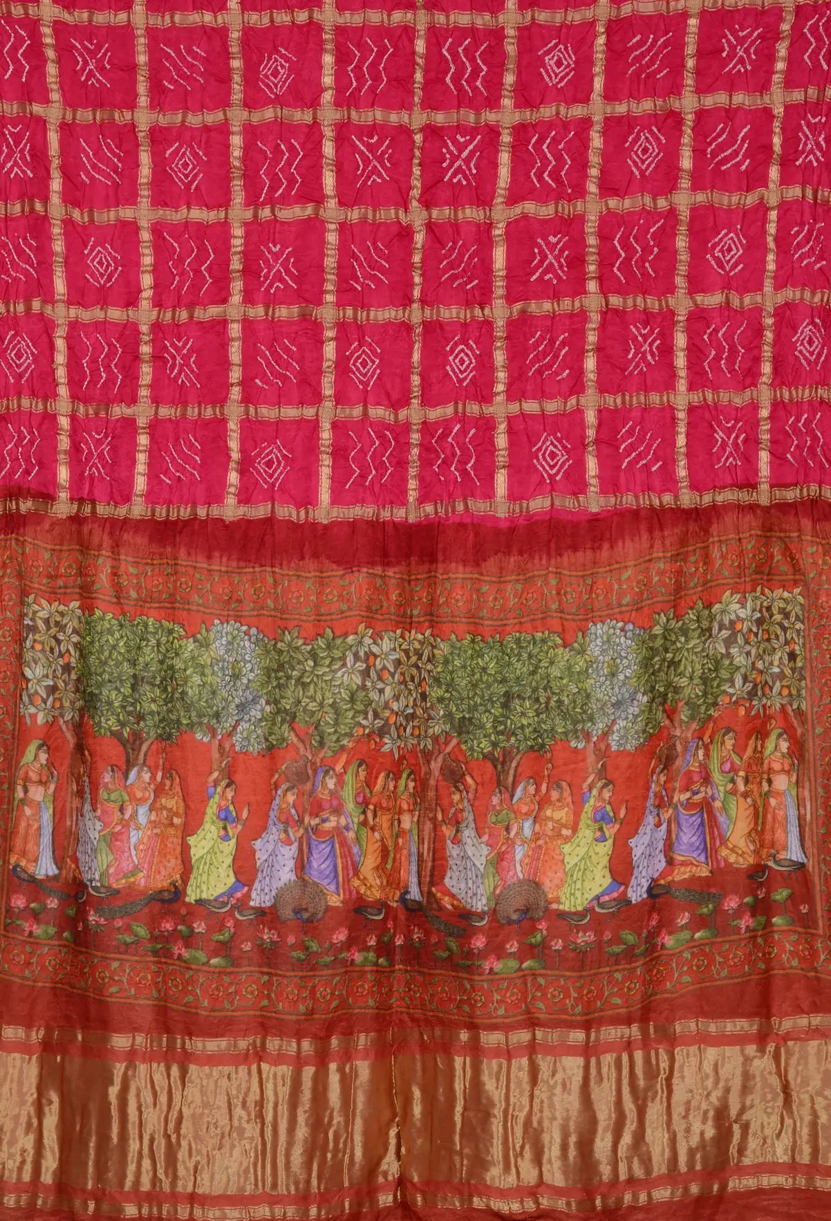 Gaji Zari Chex Bandhani Saree
