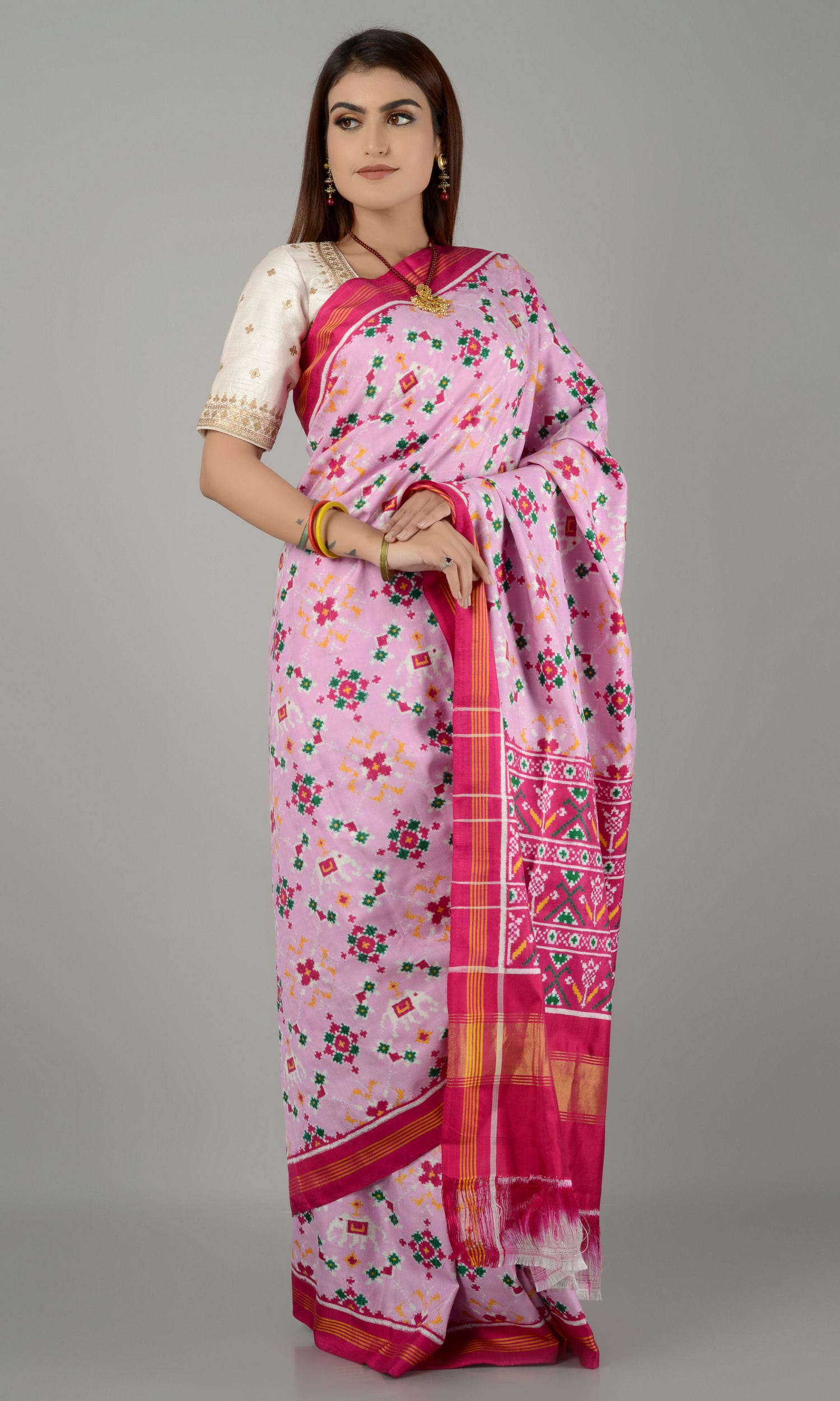 Double Ikat Patola Saree Nau Ratan Elephant