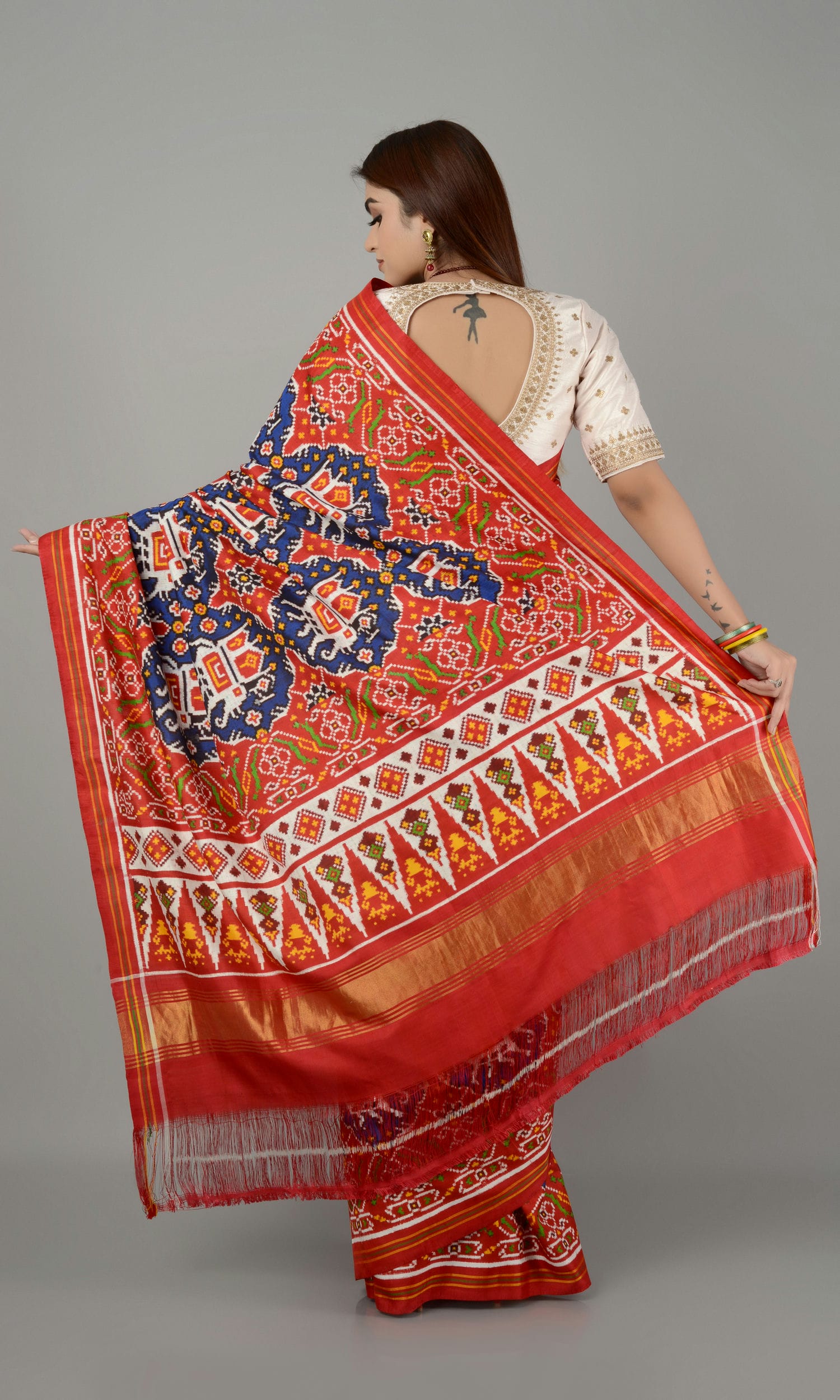 Double Ikat Patola Saree Chhabdi Hathi