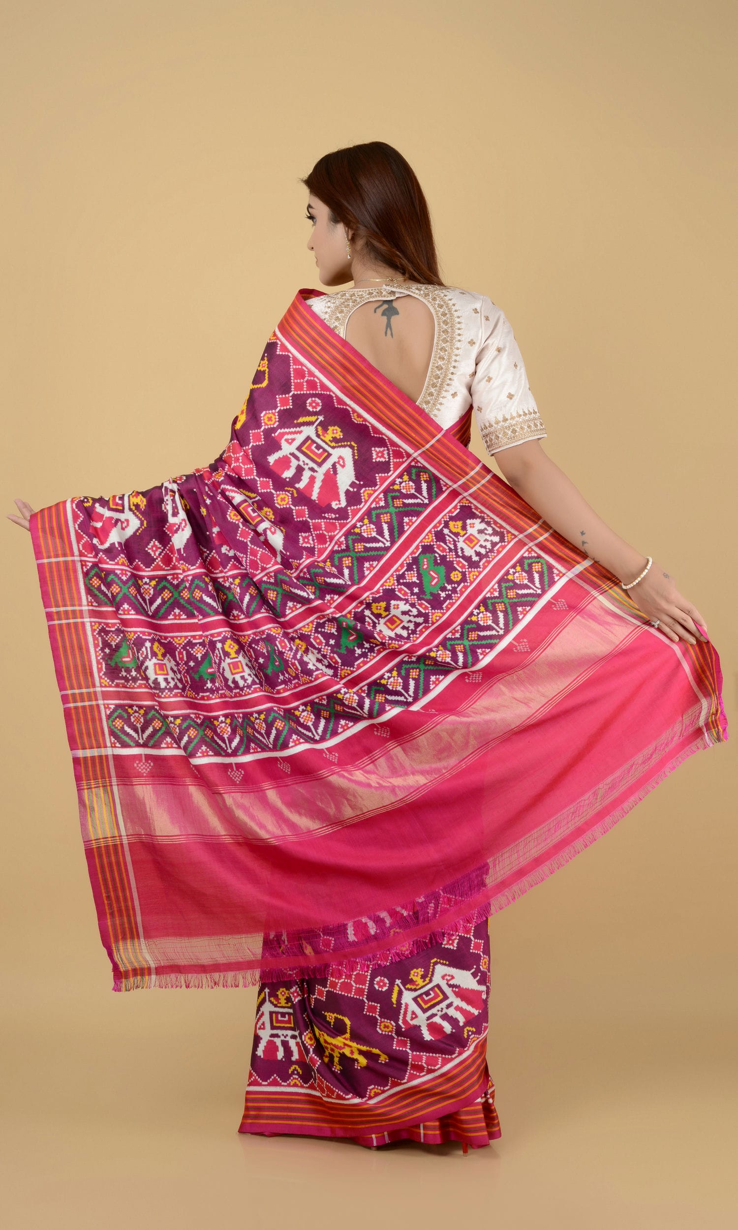 Double Ikat Patola Saree Elephant Tiger