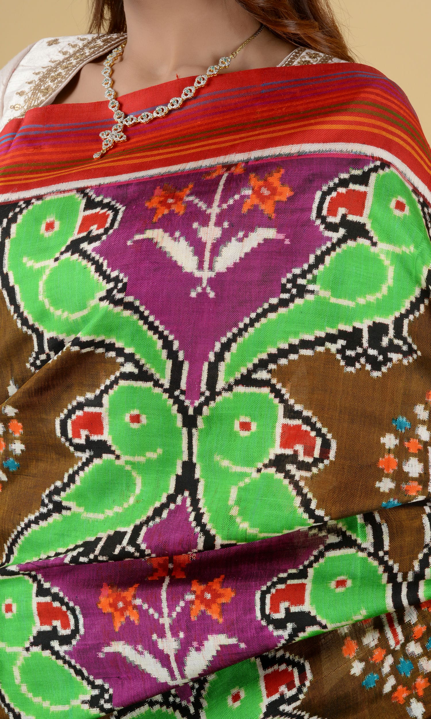 Double Ikat Patola Saree Parrot