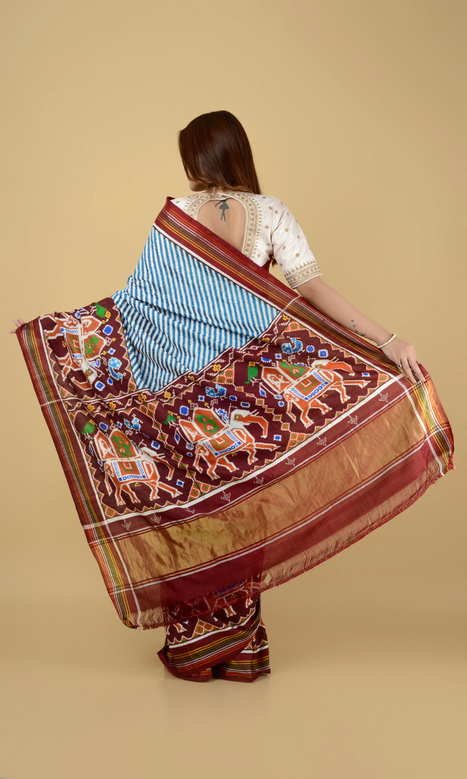 Double Ikat Patola Saree Elephant Laheriya