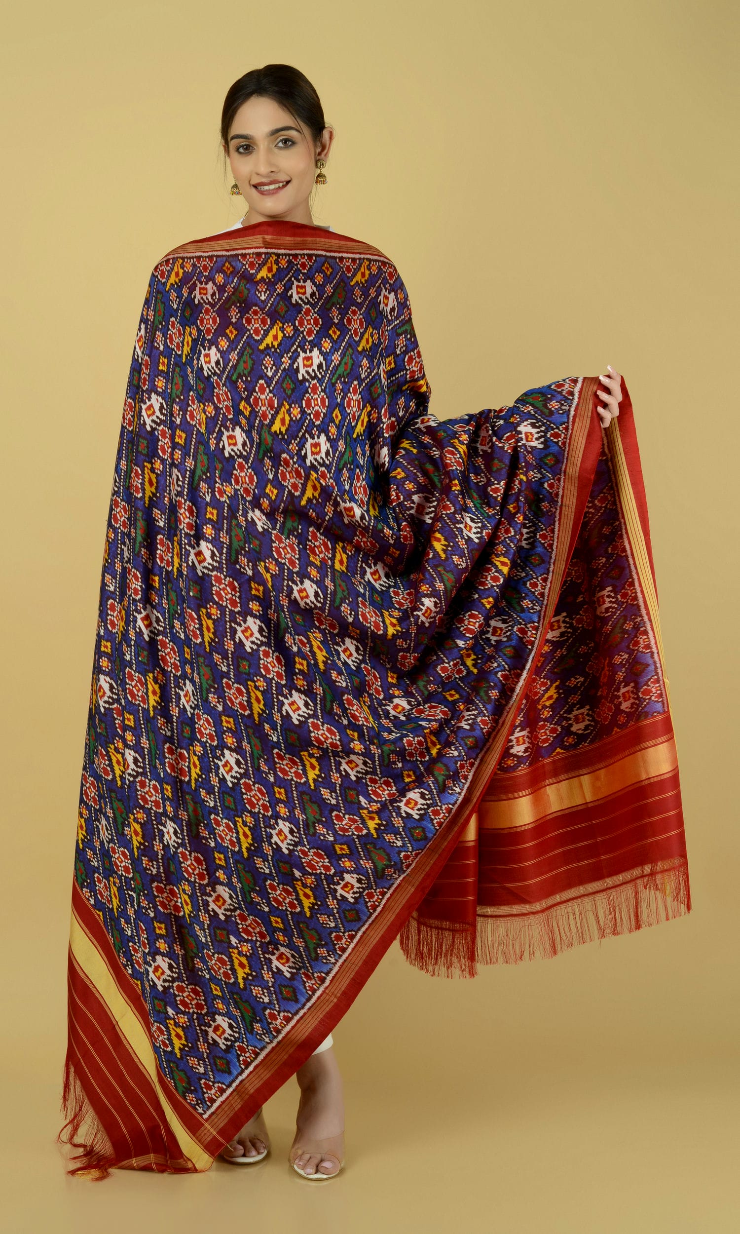 Twill Weave Patola Dupatta Elephant Parrot Laheriya