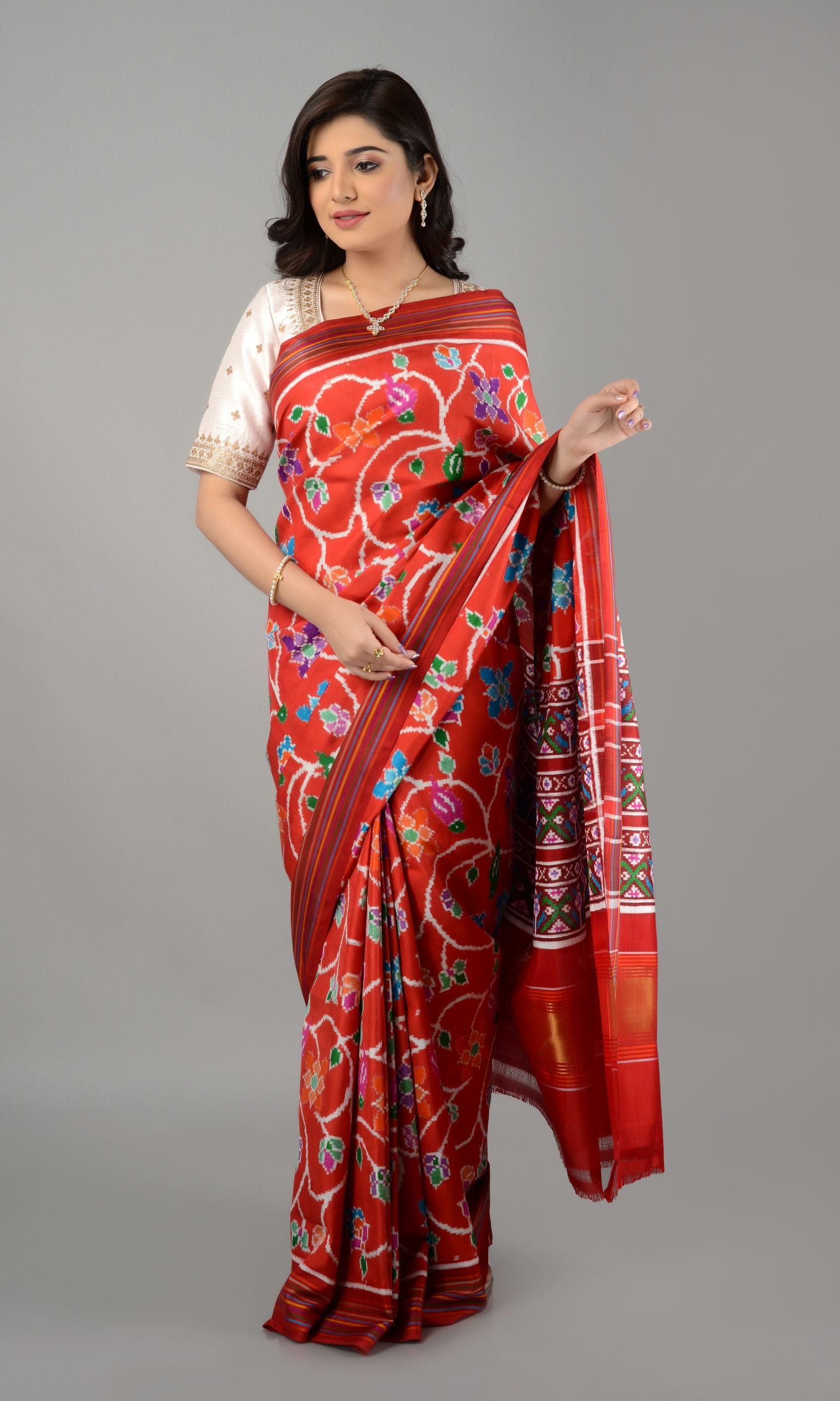 Double Ikat Patola Saree Parrot Jaal