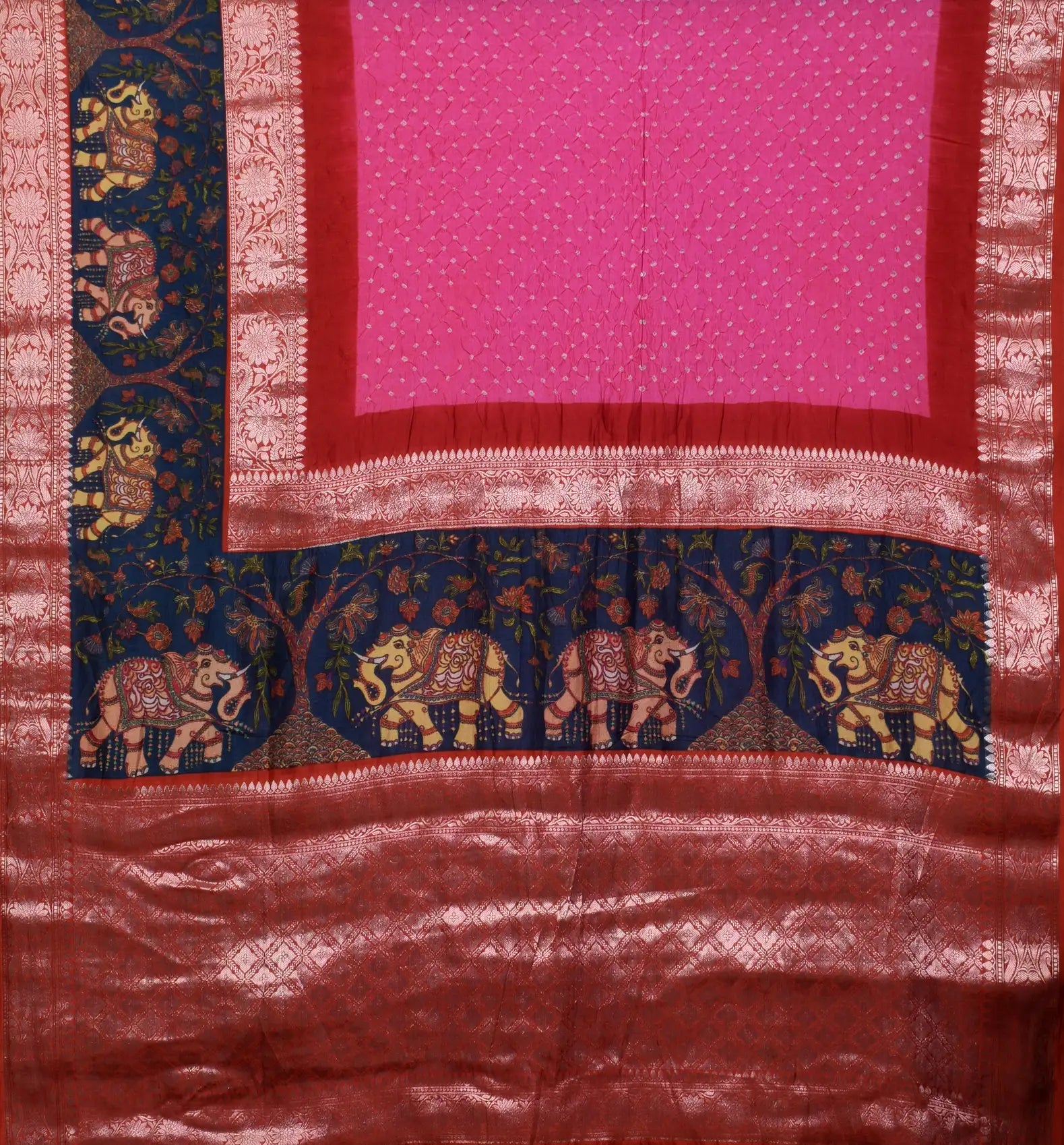 Kanjiwaram With Pichwai Print Bandhani Saree