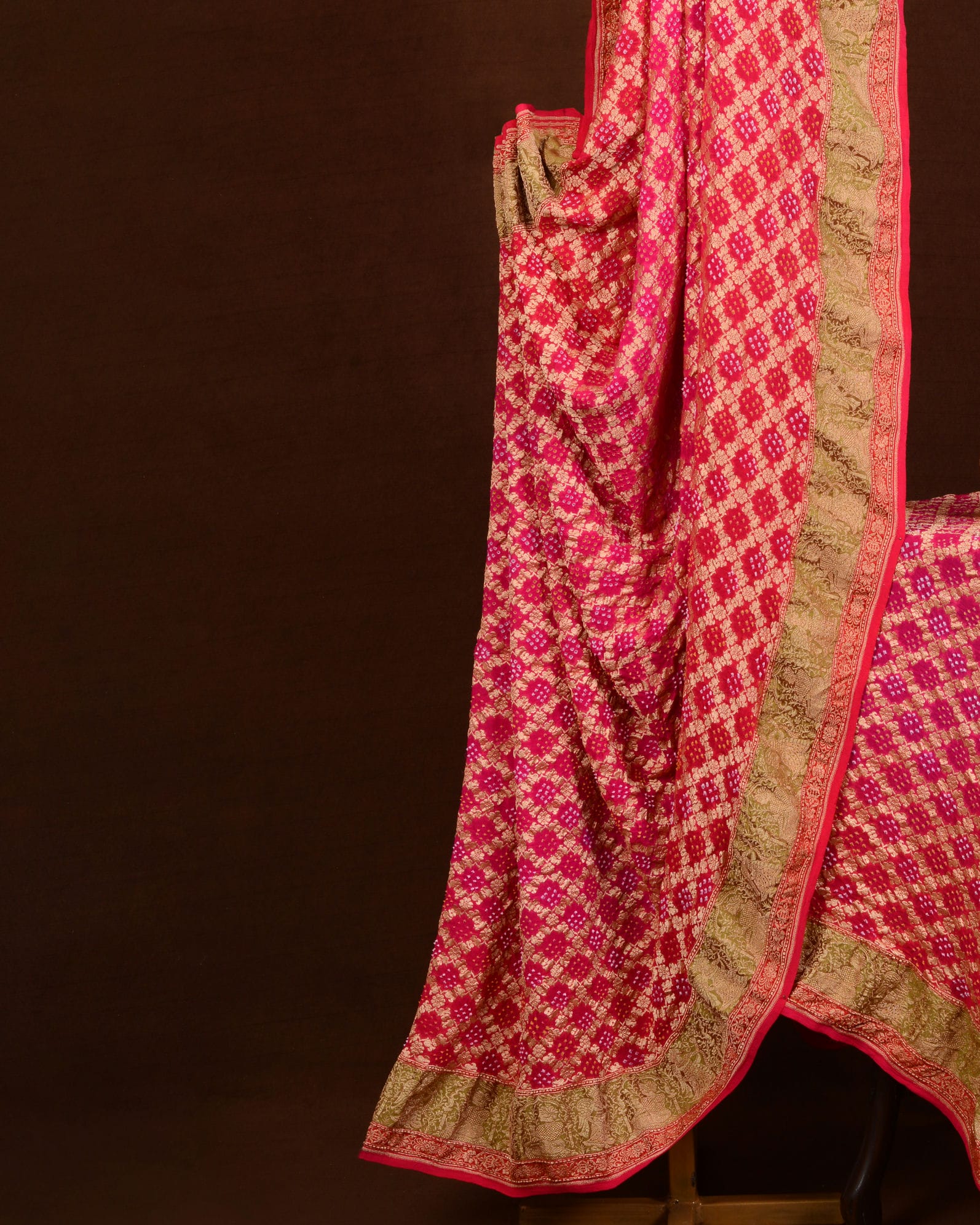 Banarasi Handloom Jaal Weave Rai Bandhani Saree
