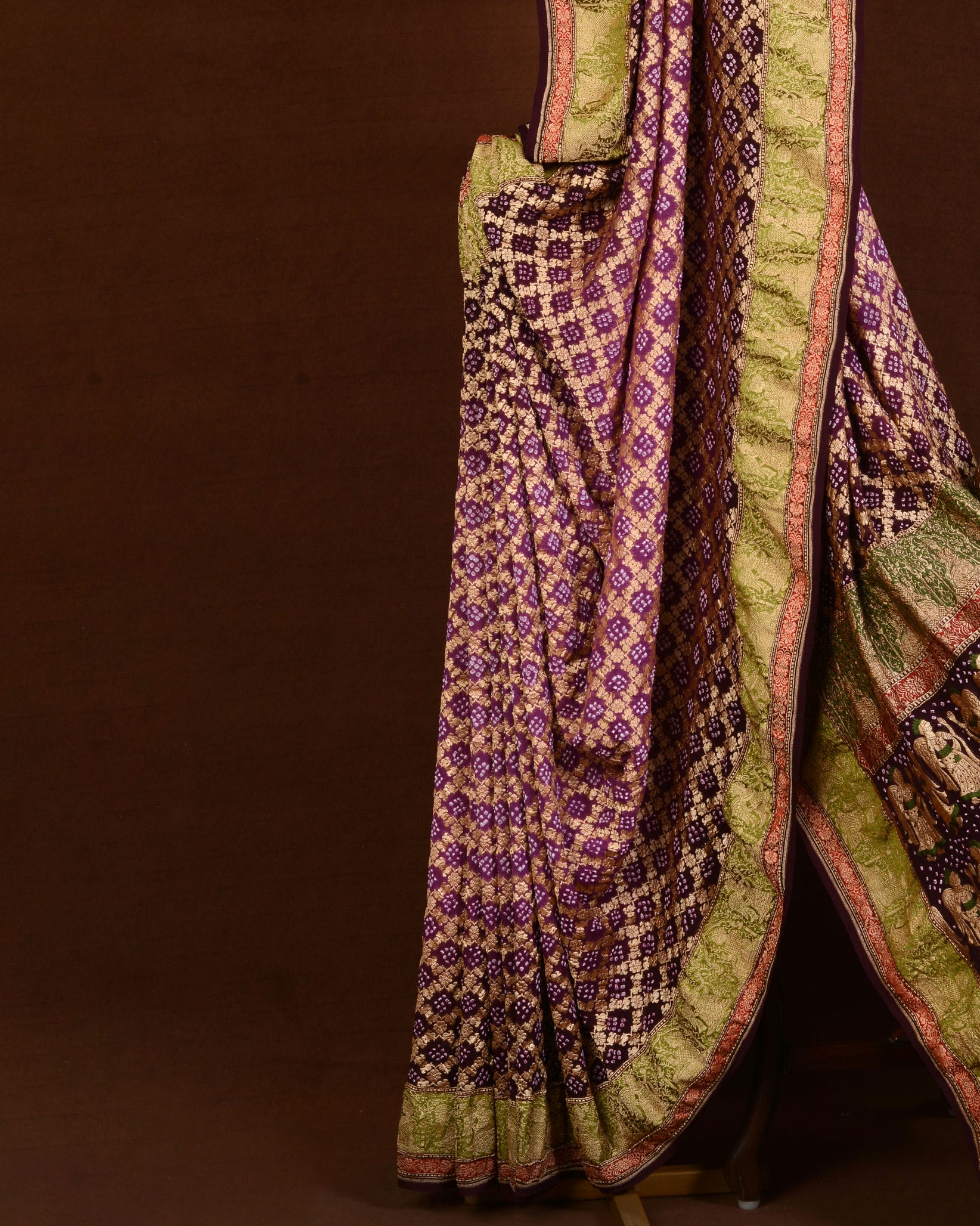 Banarasi Handloom Jaal Weave Bandhani Saree