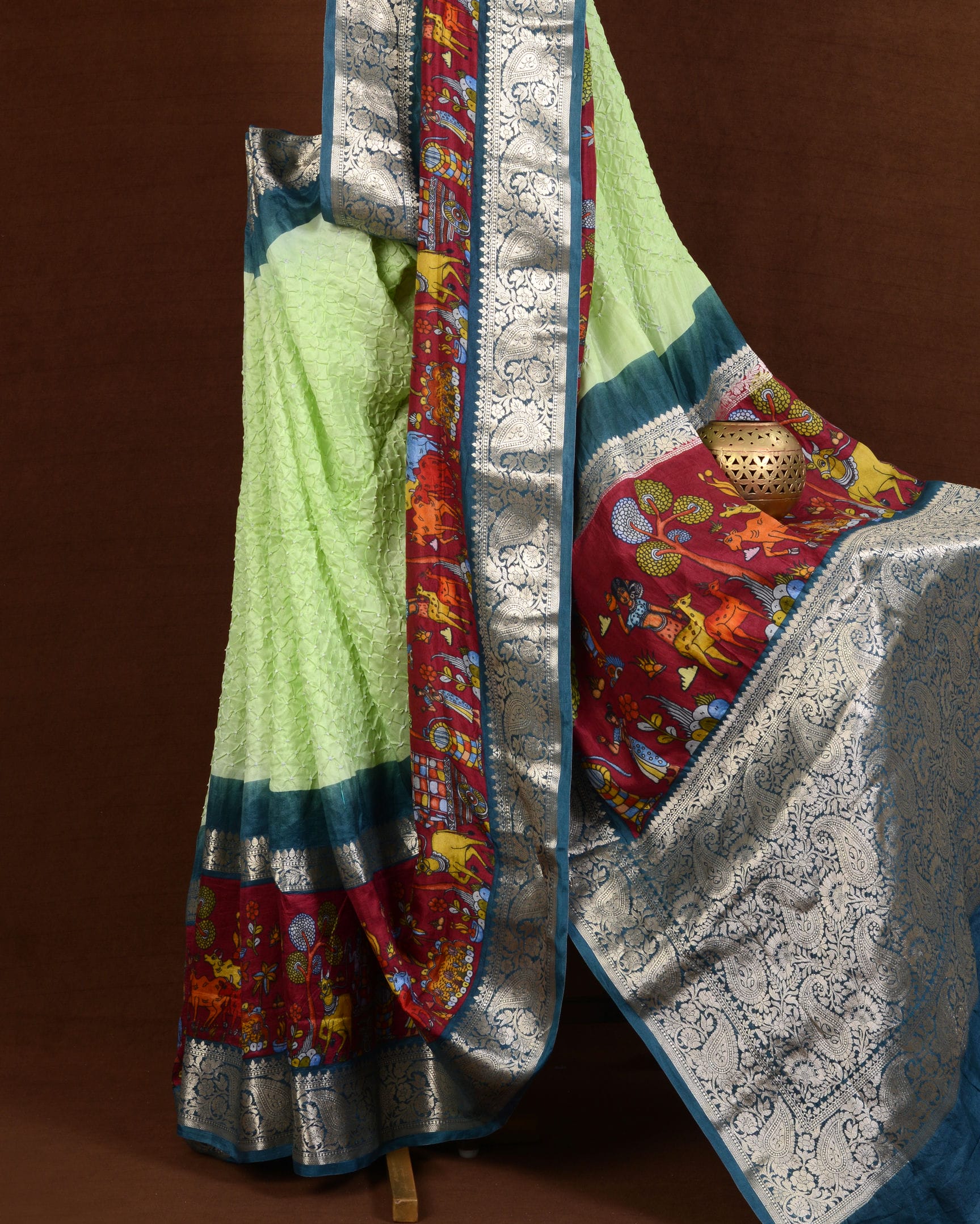 Kanjiwaram with Pichwai Print Bandhani Saree