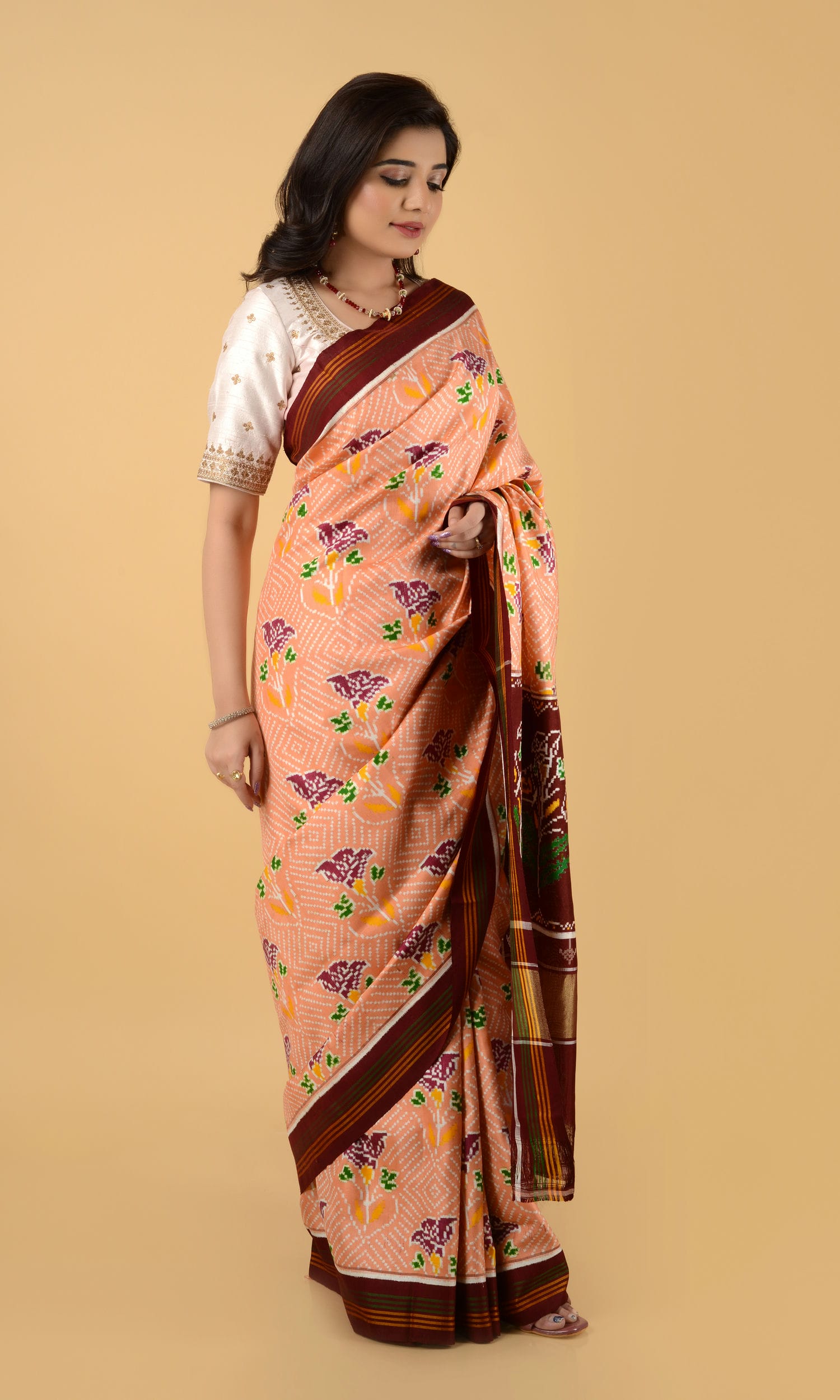 Double Ikat Patola Saree Flower Motifs