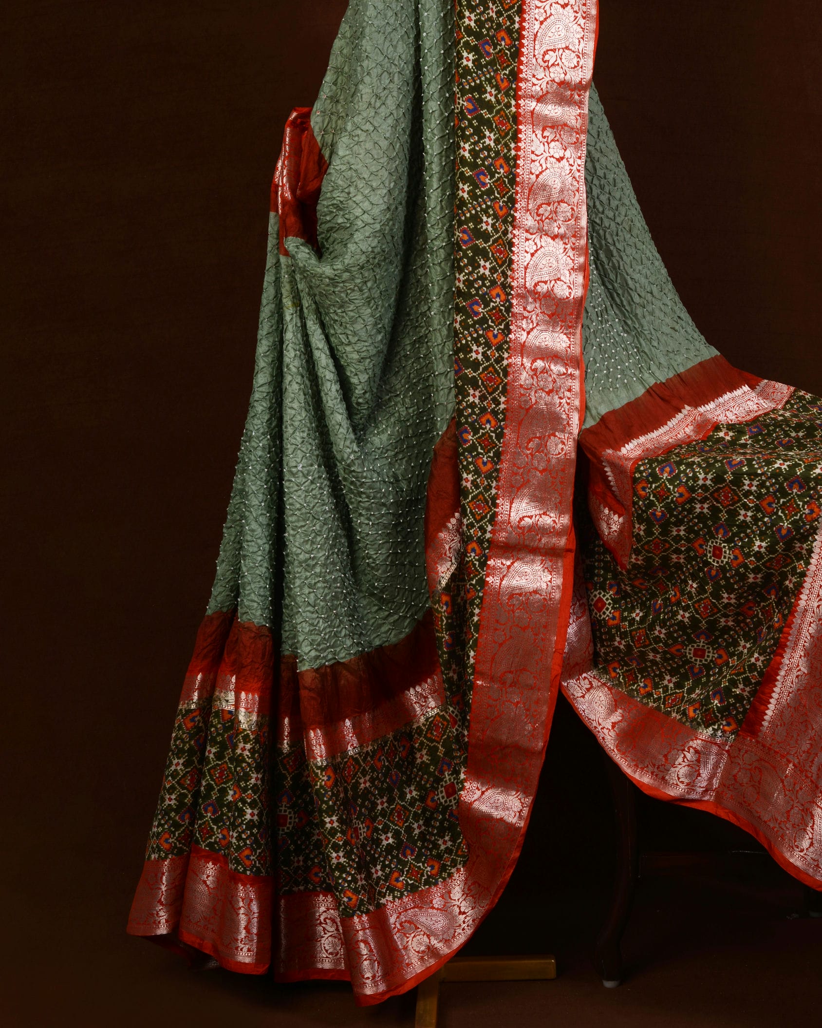 Kanjiwaram With Pichwai Print Bandhani Saree