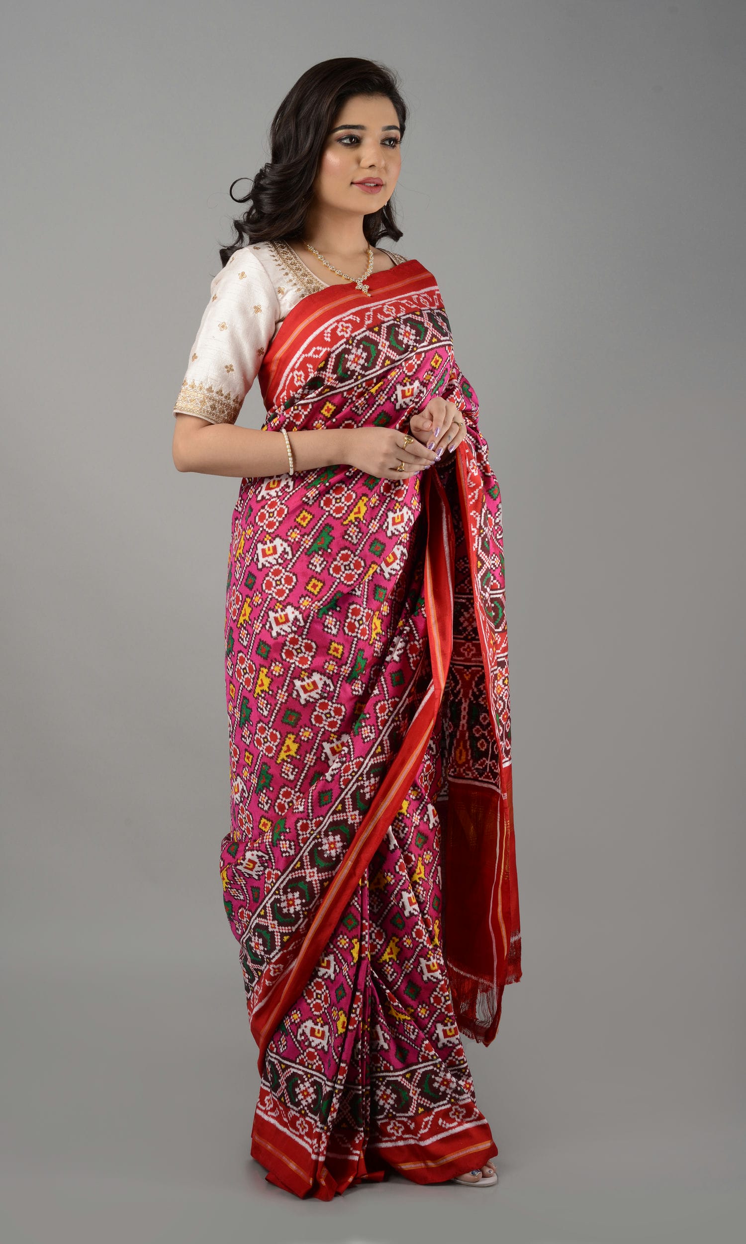 Double Ikat Patola Saree Elephant Parrot Laheriya