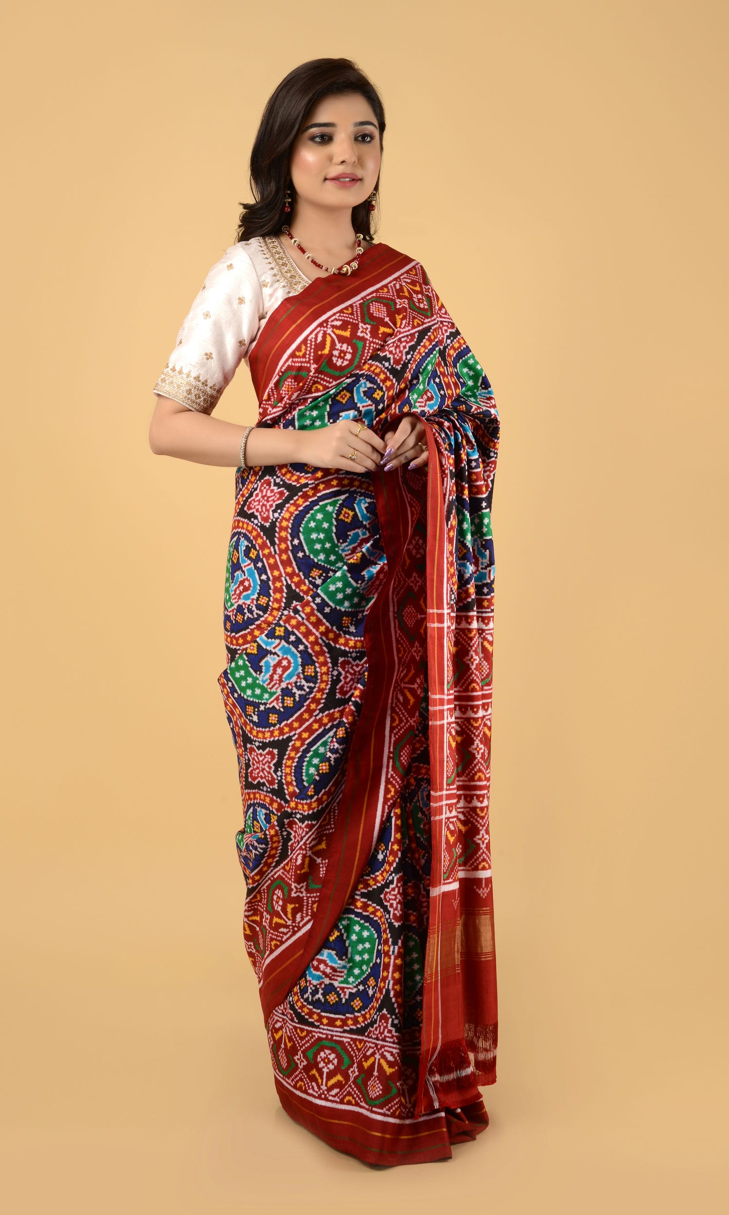 Double Ikat Patola Saree Peacock Chhabdi
