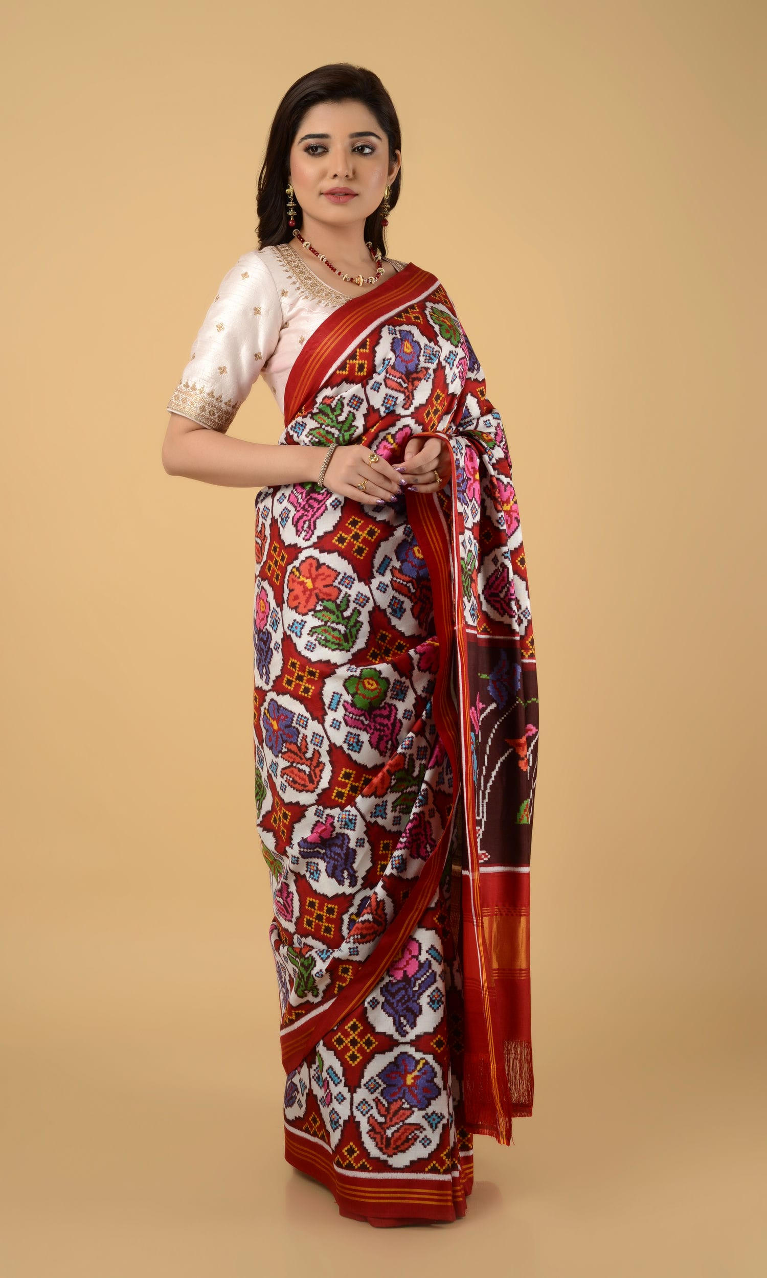 Double Ikat Patola Saree Flower Motifs