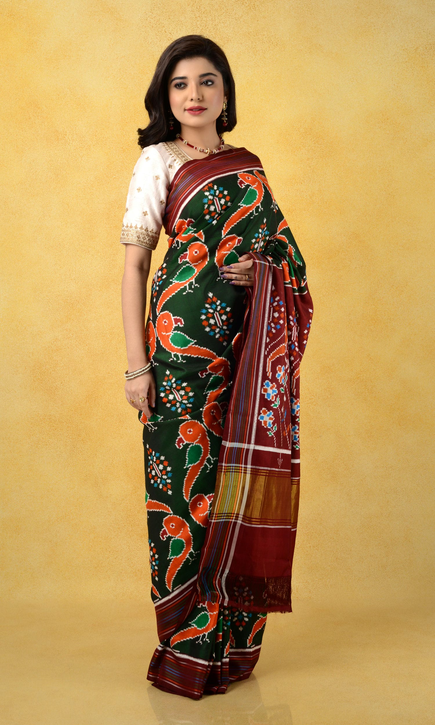 Double Ikat Patola Saree Parrot Motifs