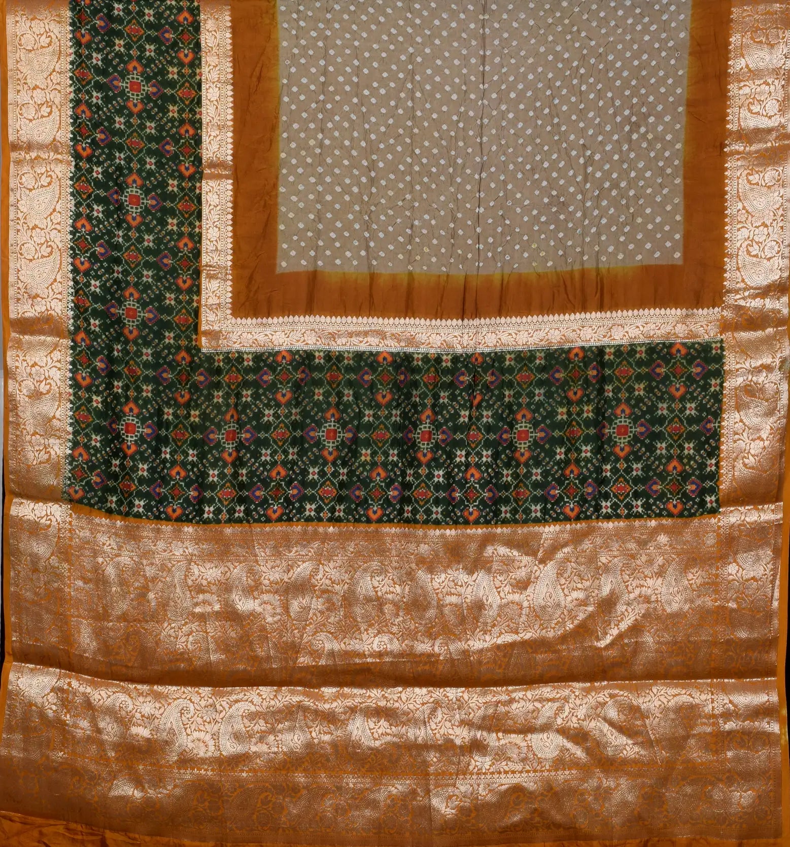 Kanjiwaram With Pichwai Print Bandhani Saree