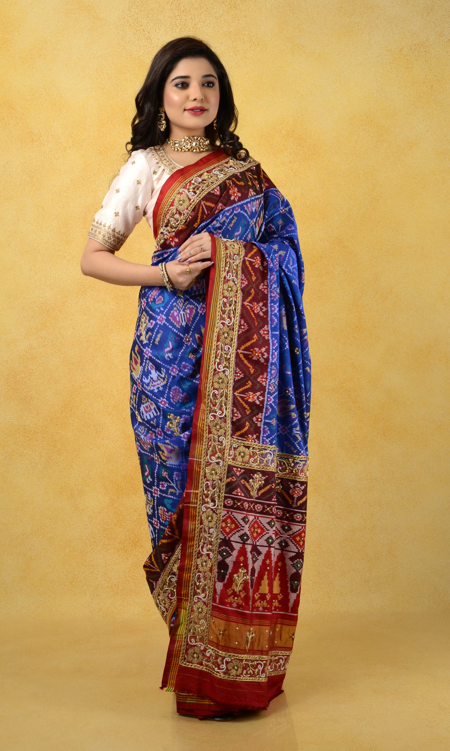 Single Ikat Patola Saree Zardoshi Work Patola Motifs