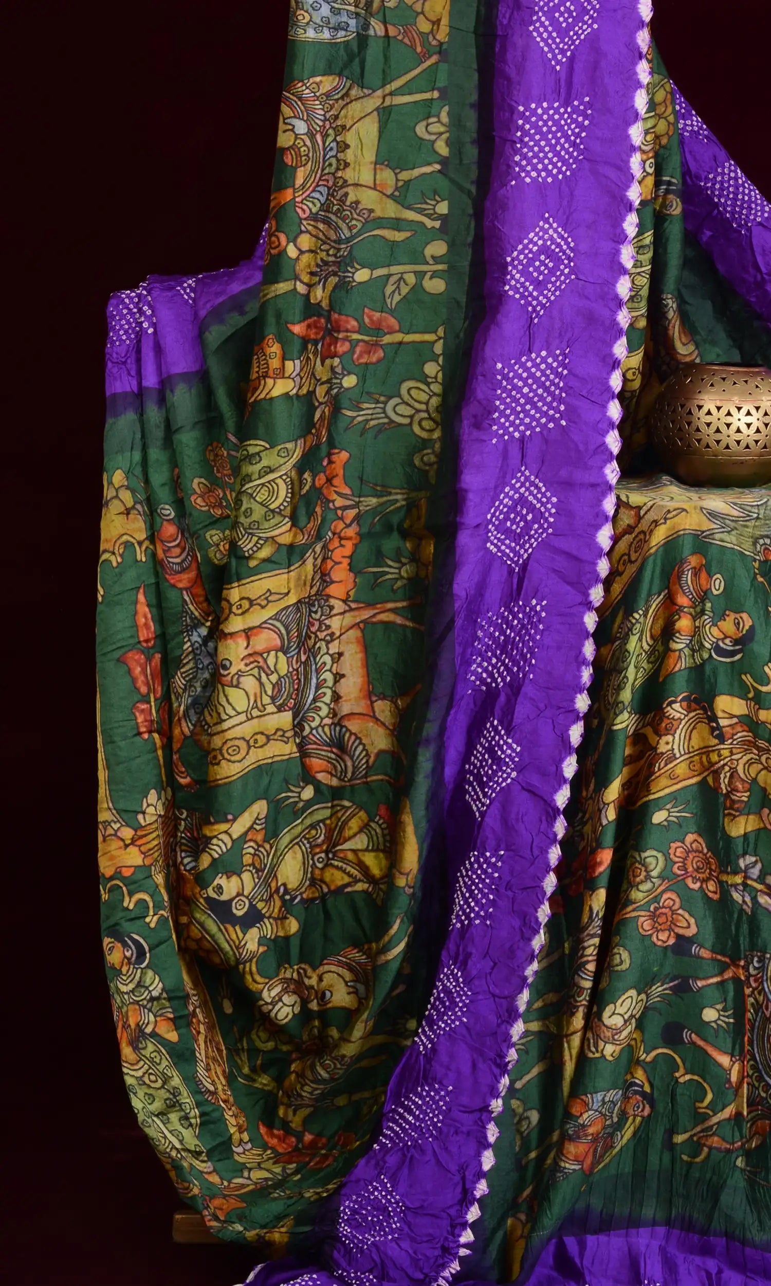 Kalamkari Print Bandhani Saree