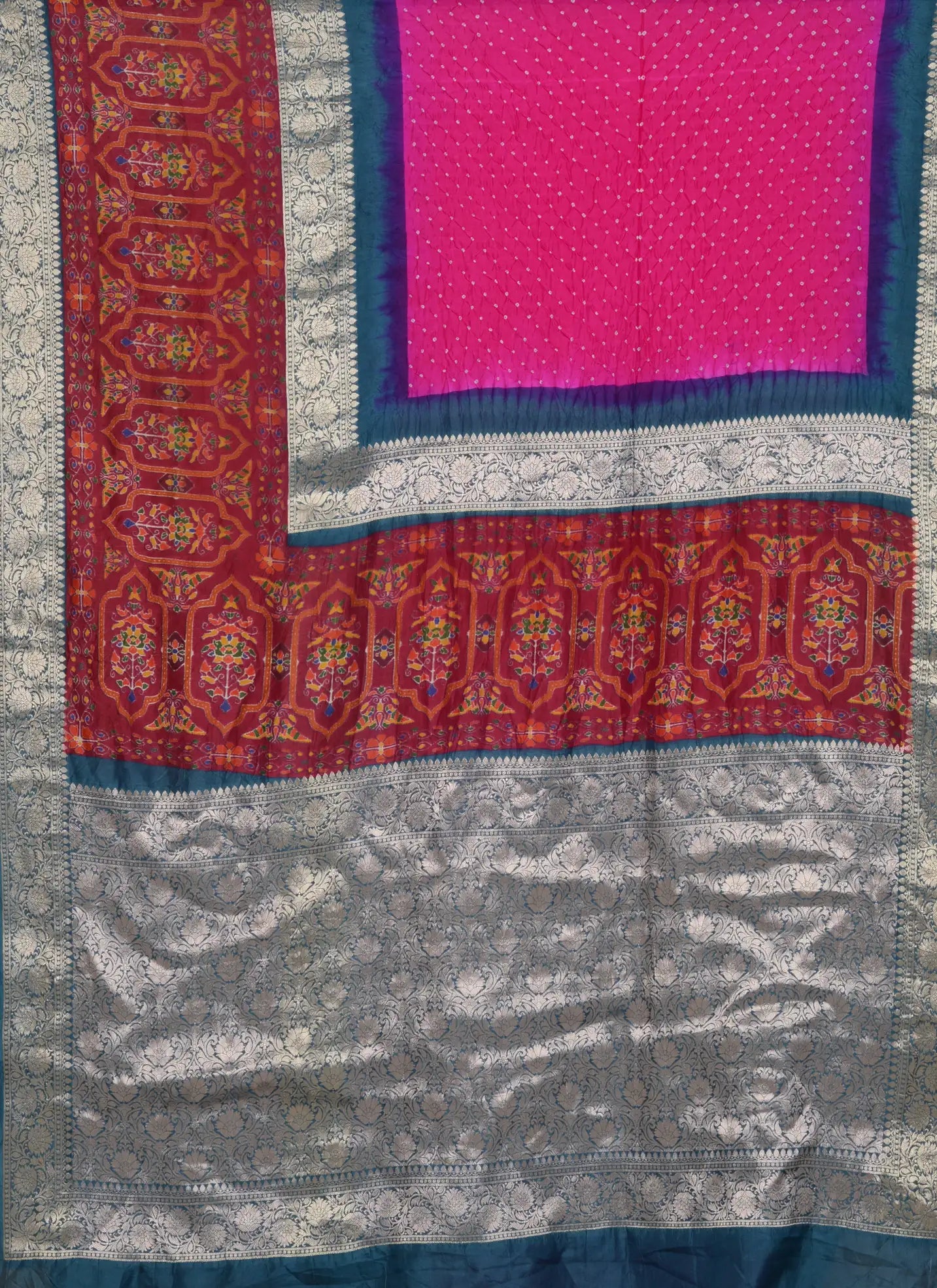 Kanjiwaram With Pichwai Print Bandhani Saree