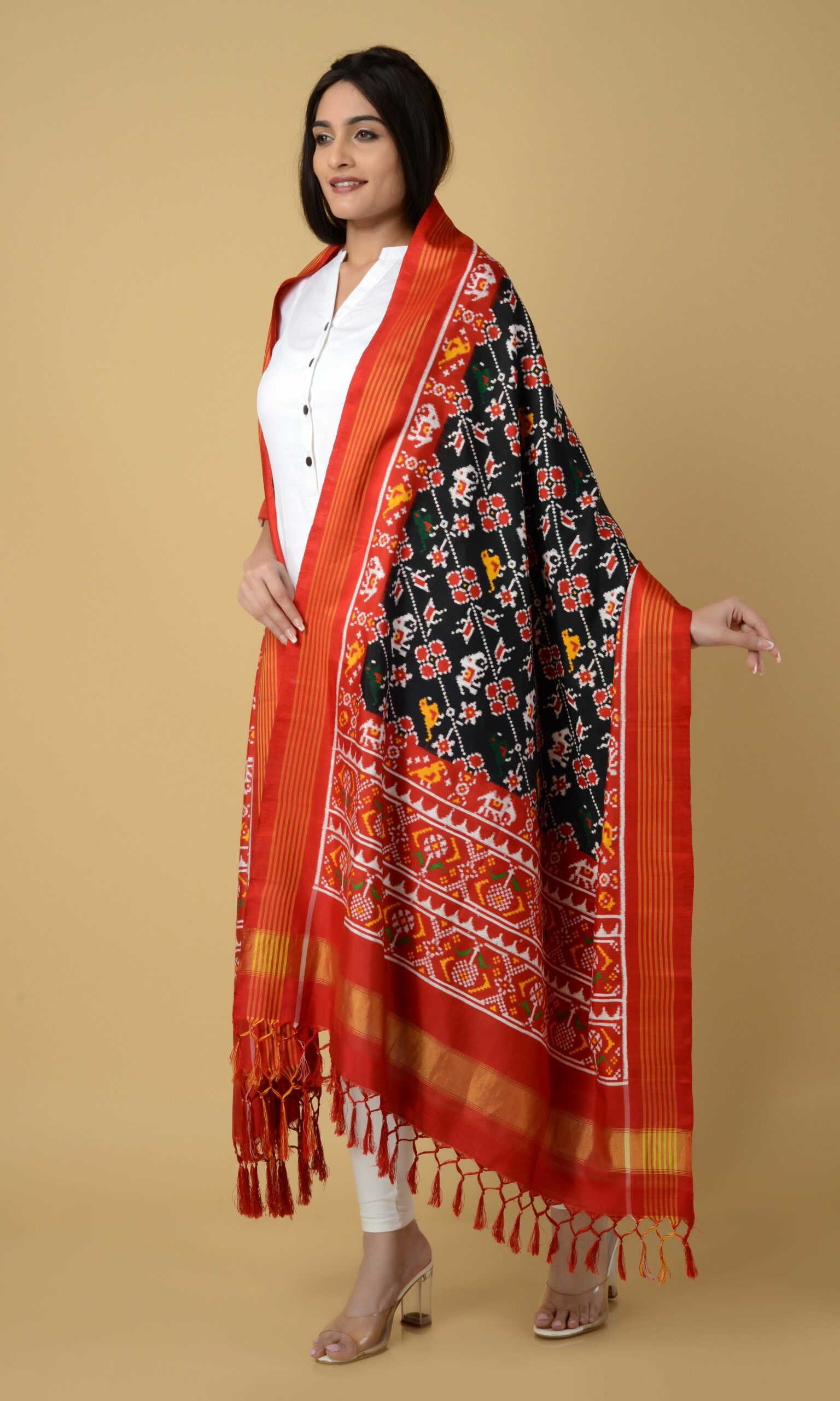 Double Ikat Patola Dupatta Elephant Parrot Laheriya